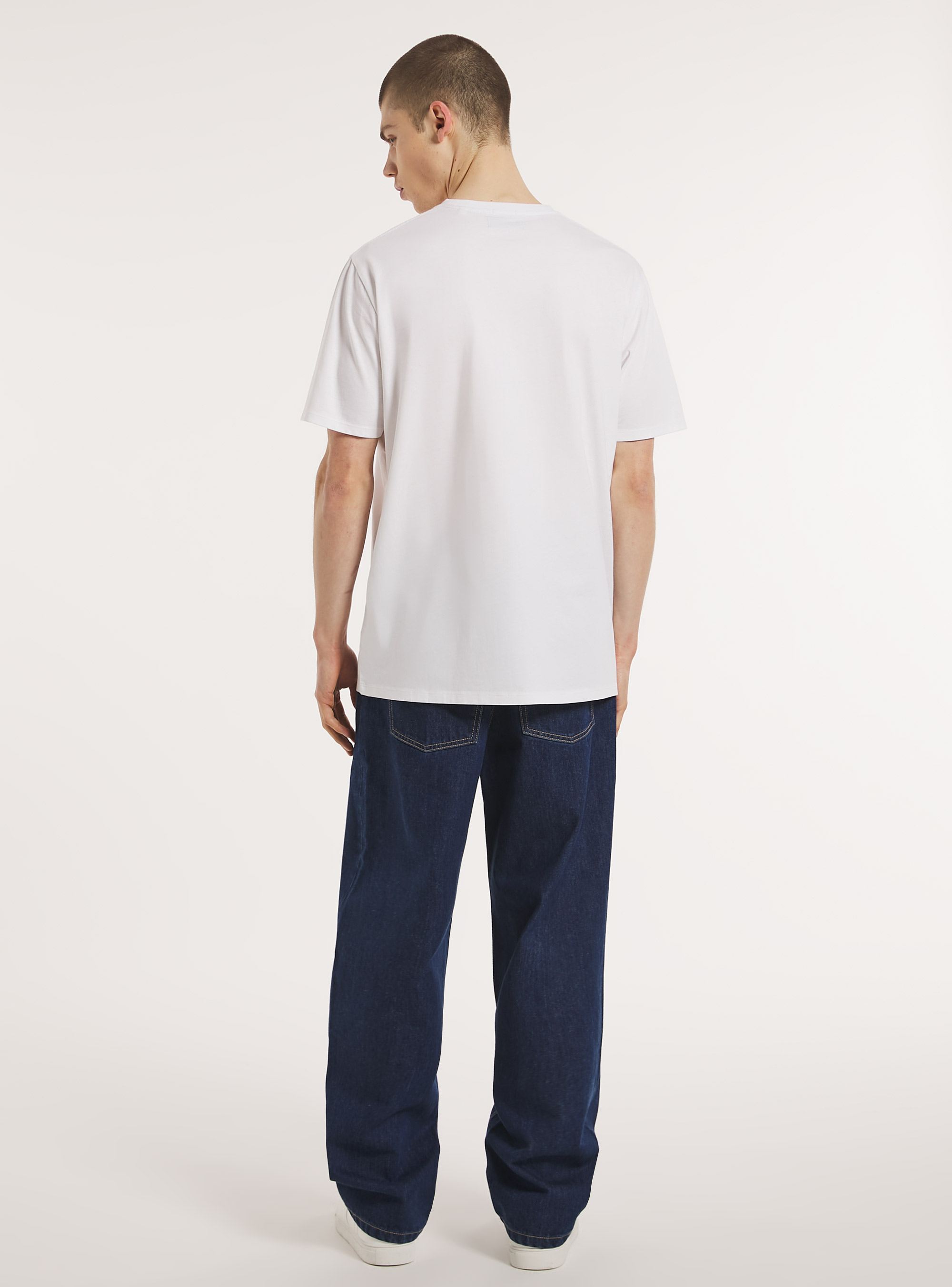 T-shirt en coton &agrave; col ras du cou, WH3 WHITE