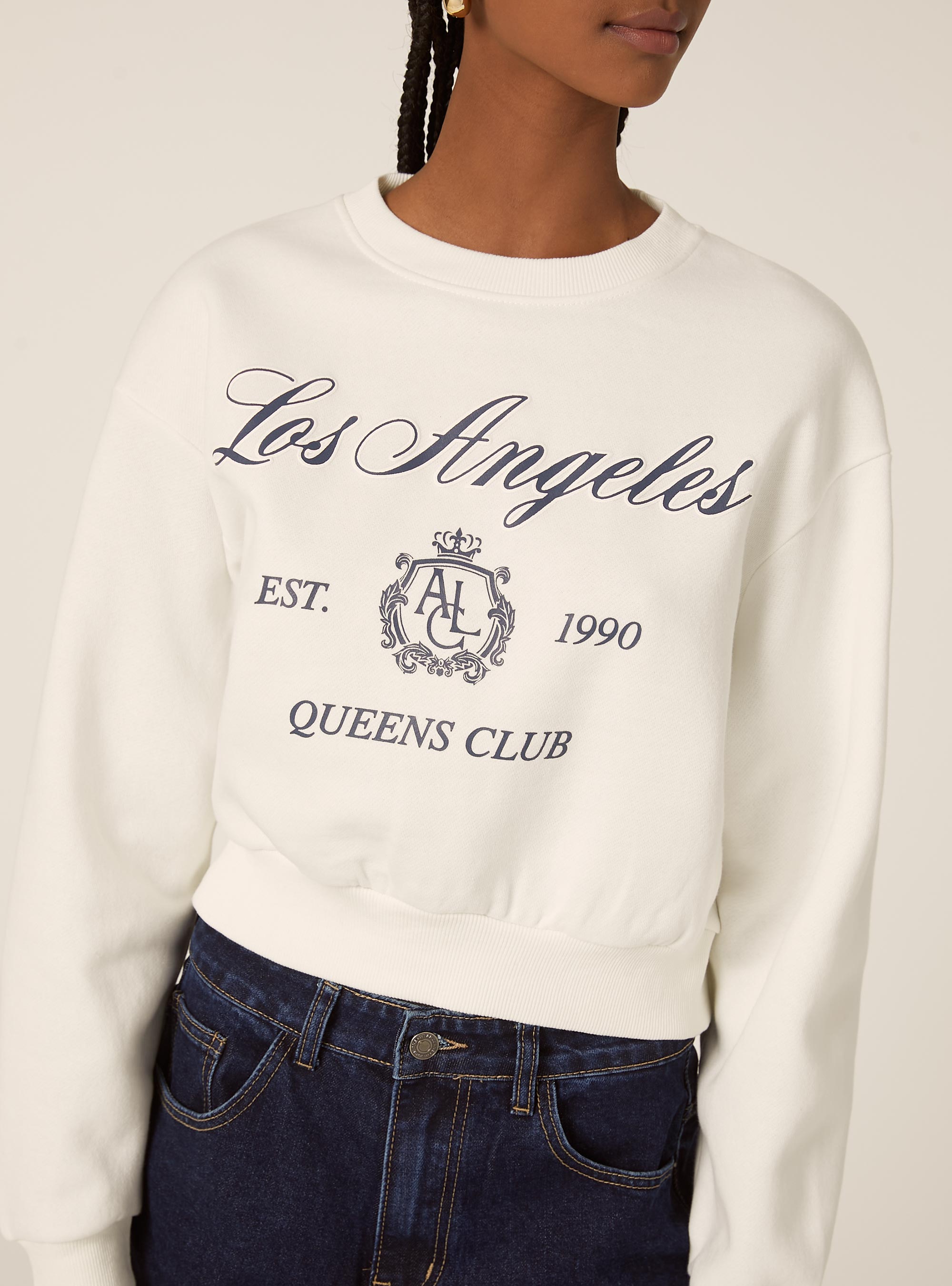 Boxy fit sweatshirt with print, WH2 WHITE