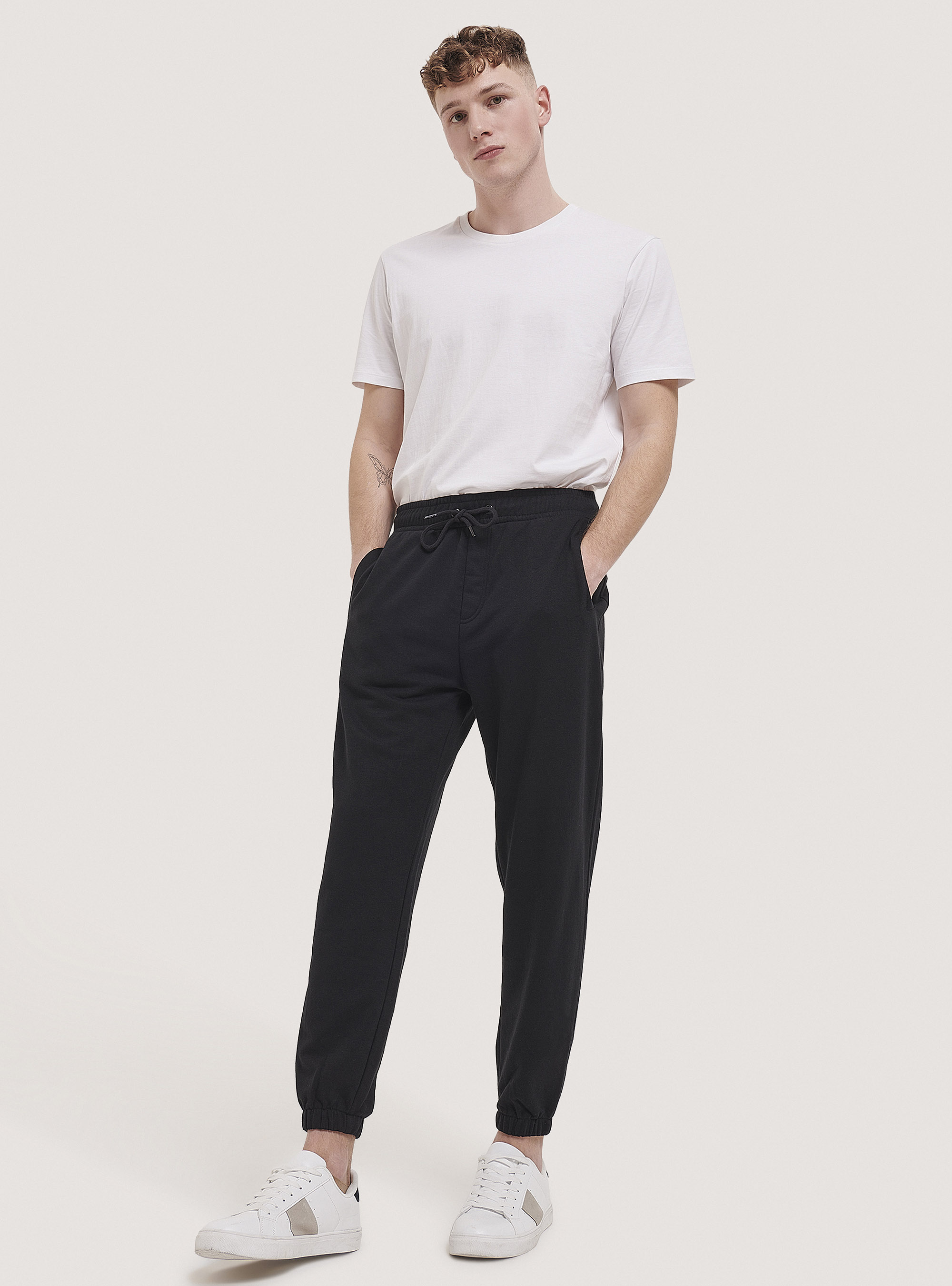 Basic cotton jogger trousers, BLACK