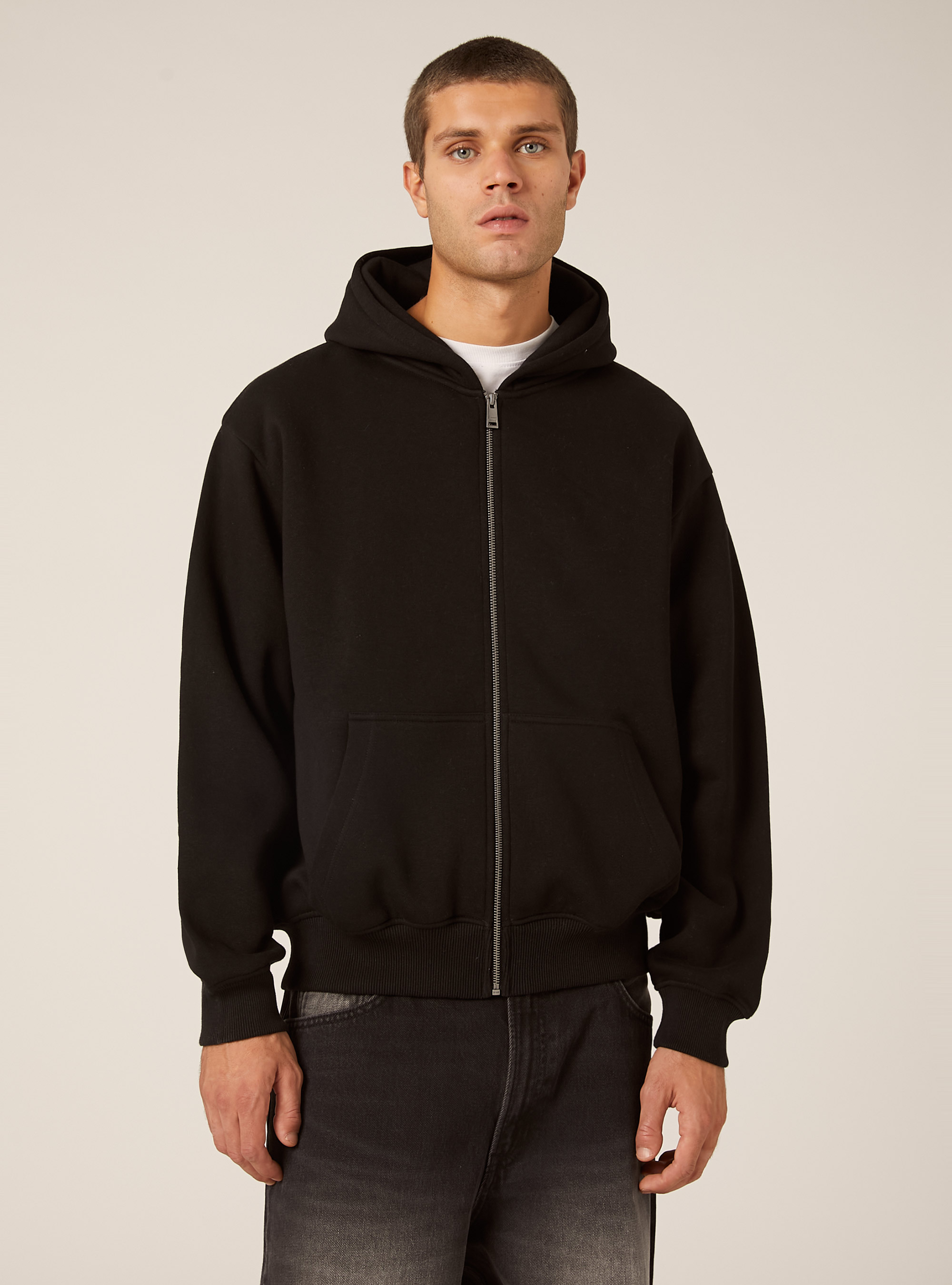 Boxy fit zip-up hoodie, BK1 BLACK
