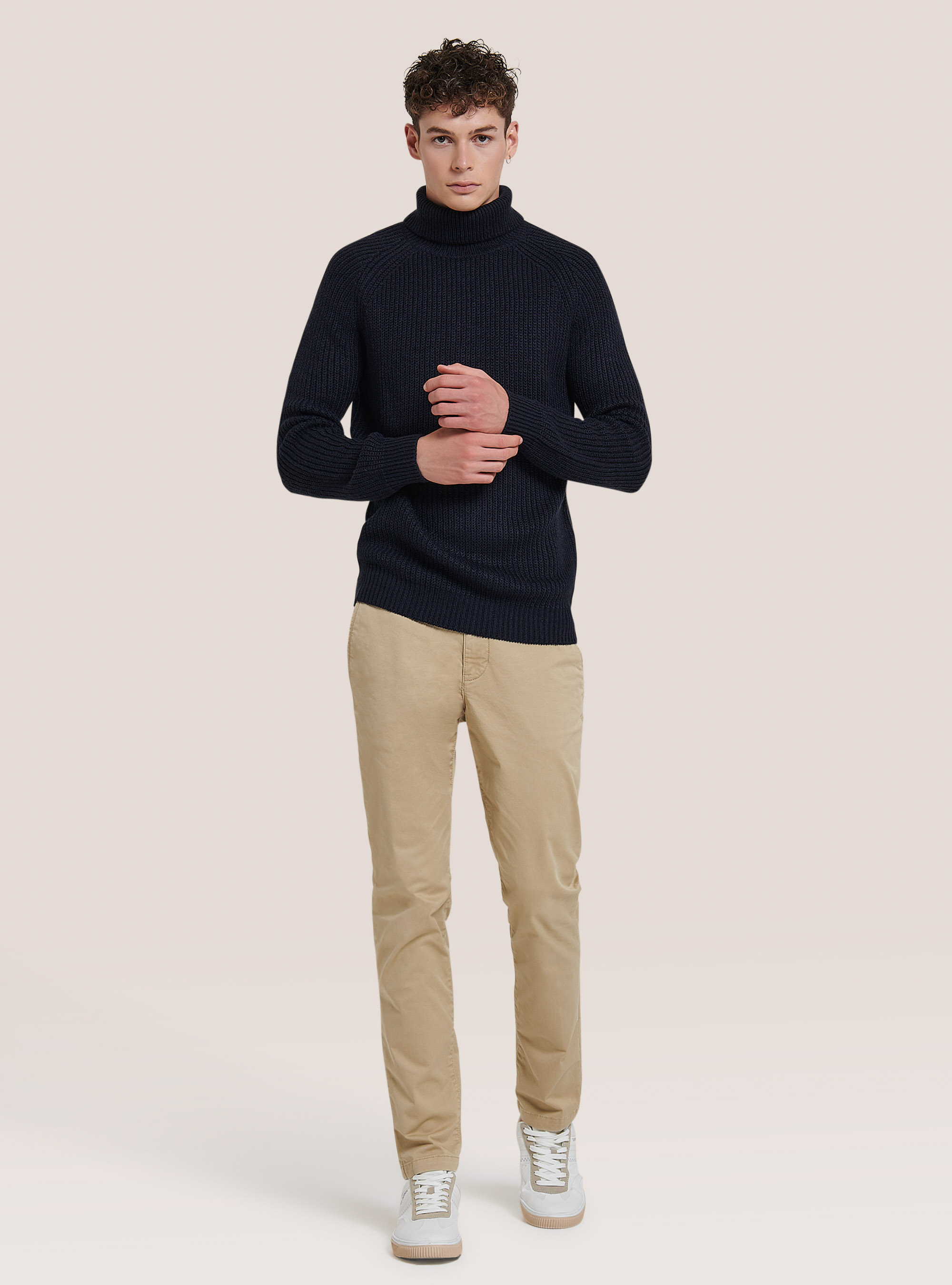 Pullover caldo collo alto a coste inglesi, NA1 NAVY DARK