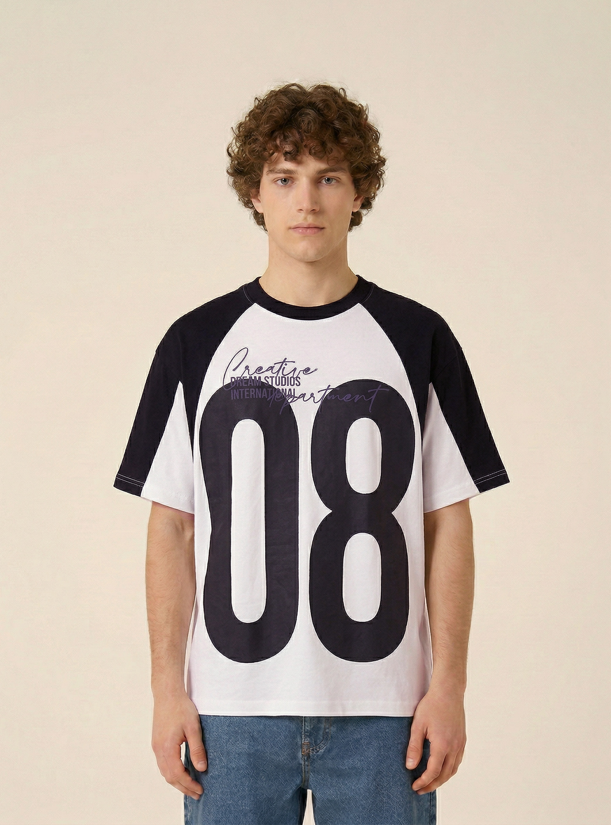 Camiseta de corte recto con estampado, WH3 WHITE