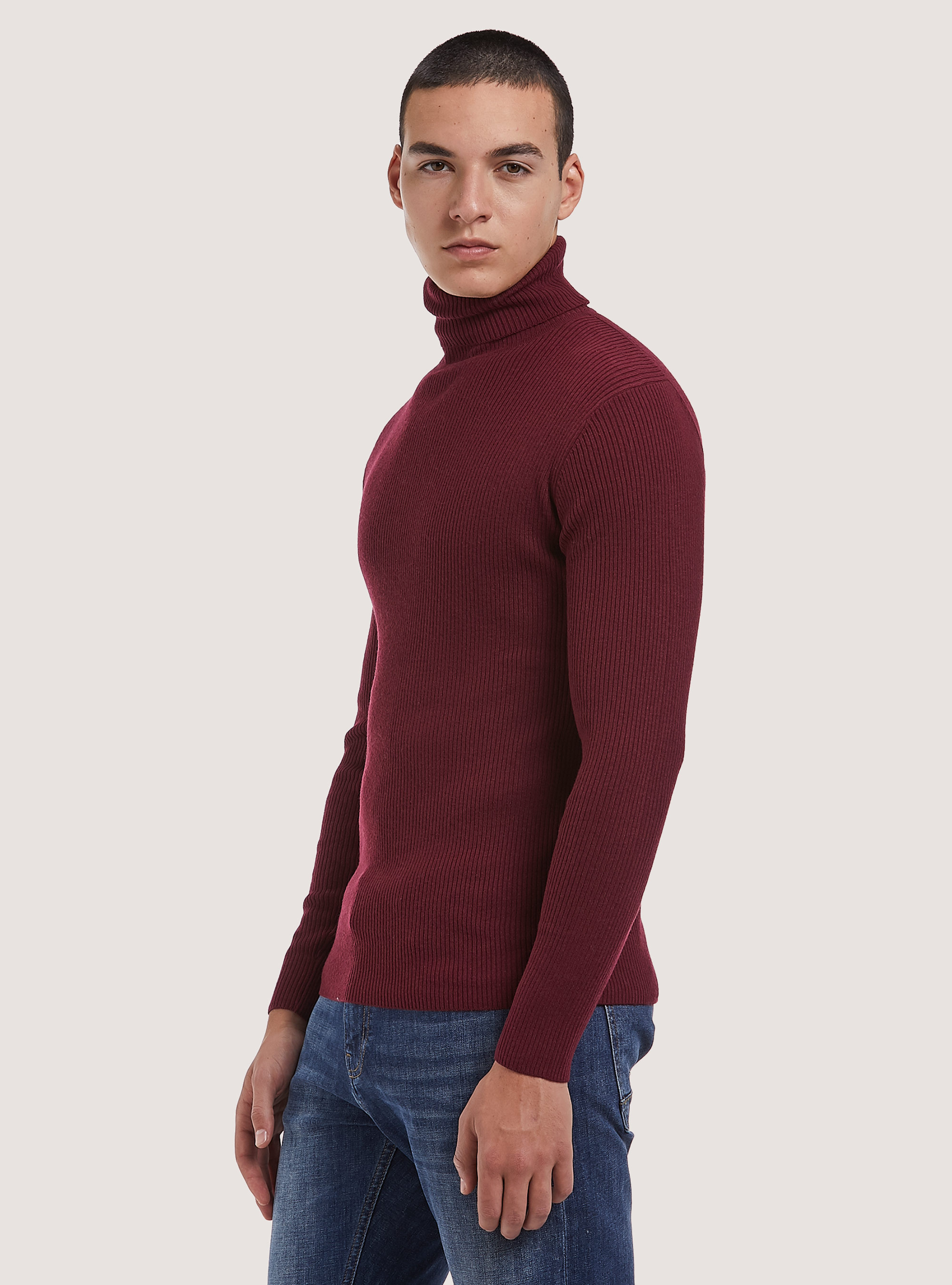 Jersey de cuello alto acanalado, BURDEOS
