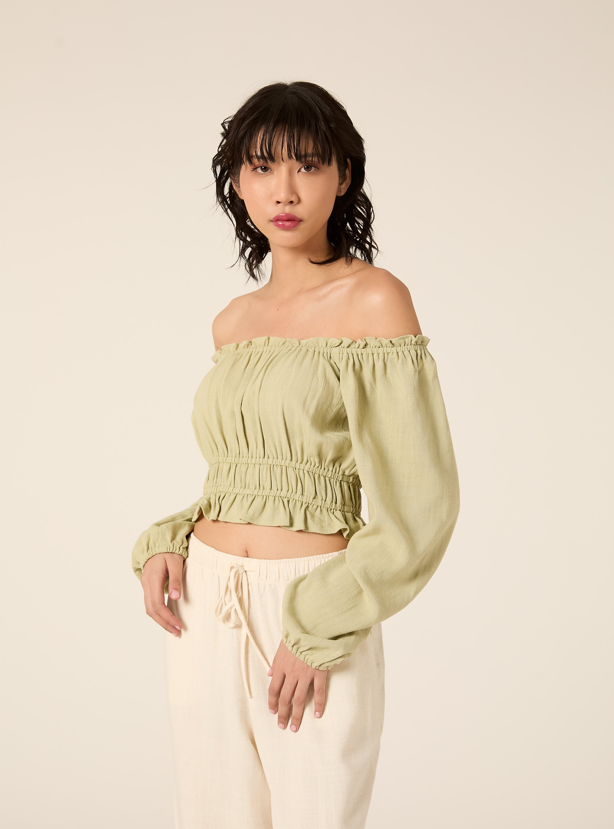 Blusa con spalle scoperte in misto lino, KY3 KAKY LIGHT