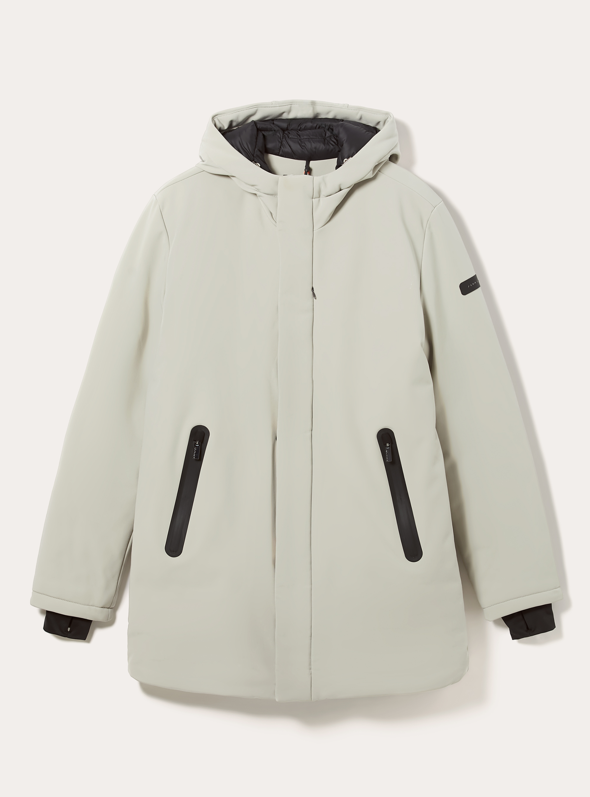 Giubbino con cappuccio e zip impermeabili lungo, CR3 CREAM LIGHT