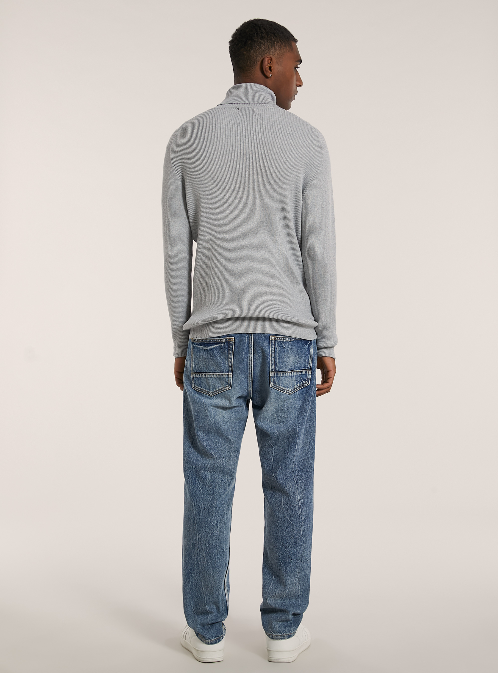 Pullover a collo alto a coste, MGY2 GREY MEL MEDIUM