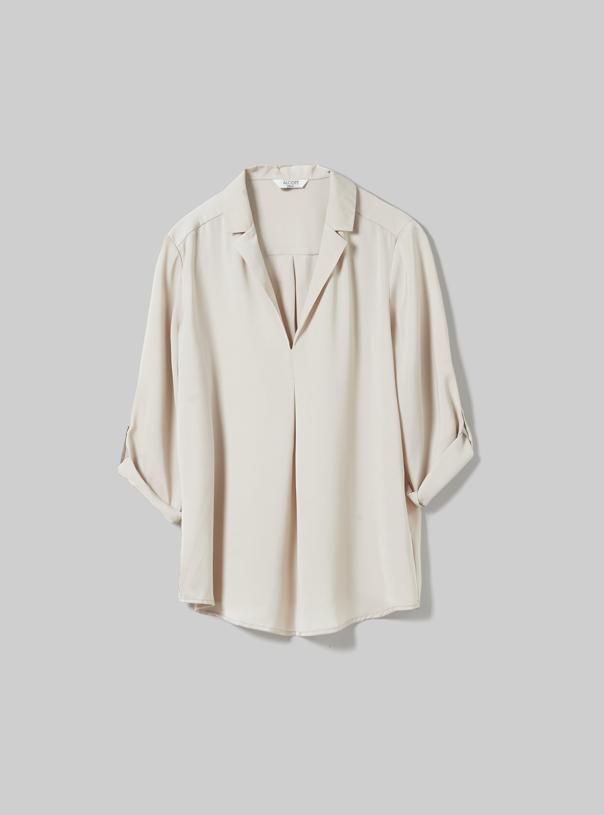 Plain-coloured blouse with lapel neckline, BG3 BEIGE LIGHT