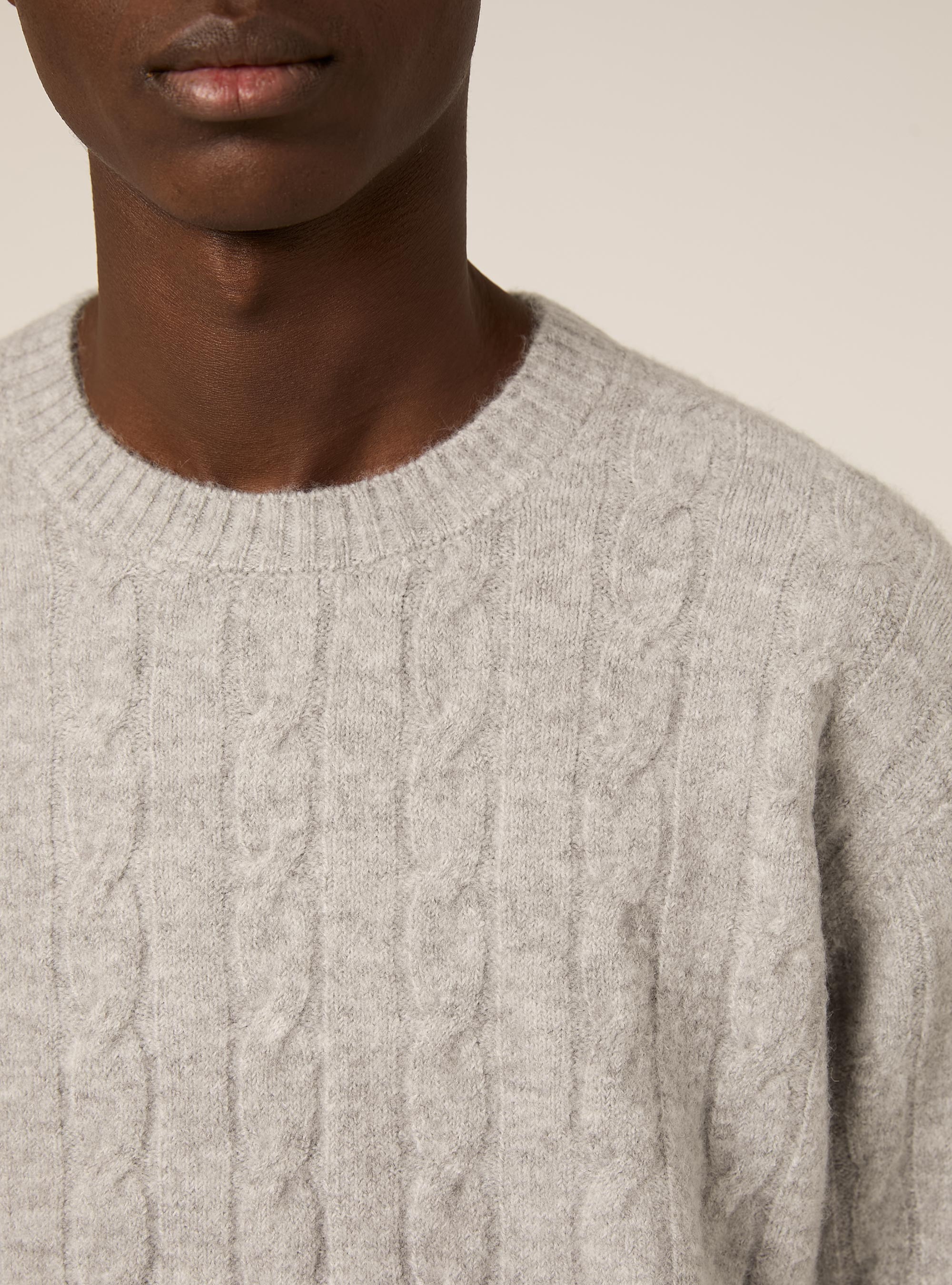 Maglione girocollo cable, MGY2 GREY MEL MEDIUM