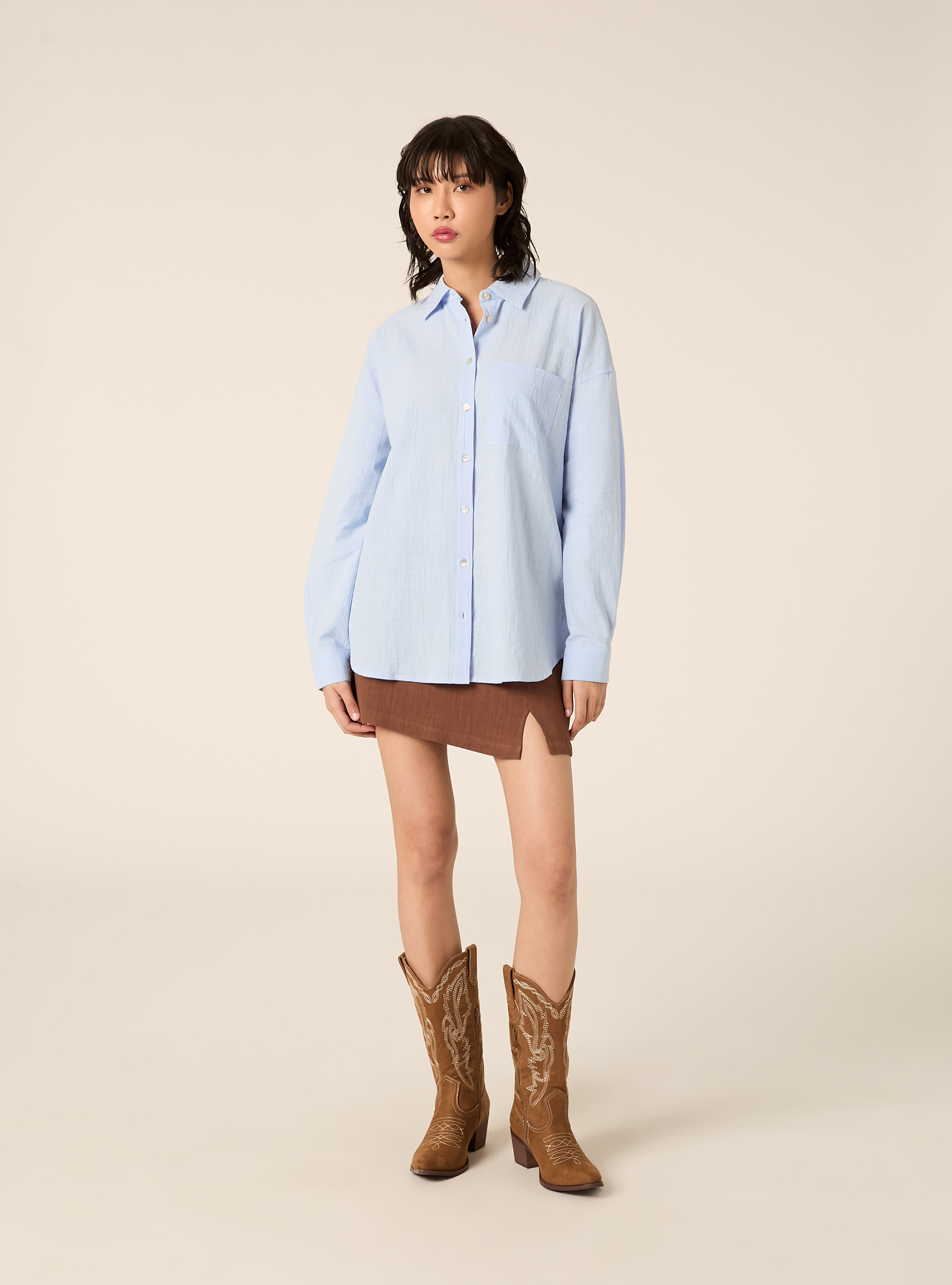Camicia oversize con tasca, AZZURRO CHIARO