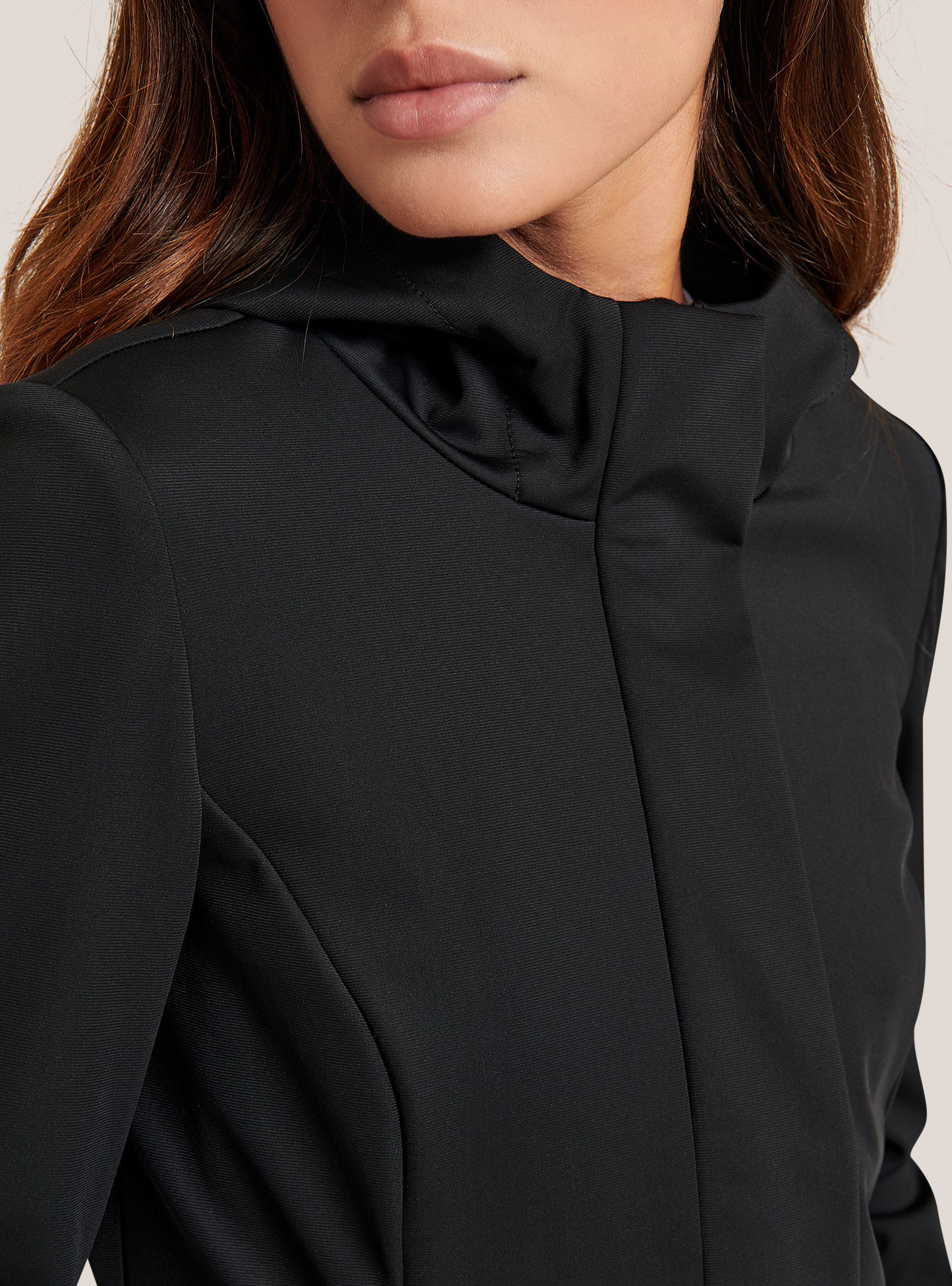 Technical fabric jacket with hood, BLACK