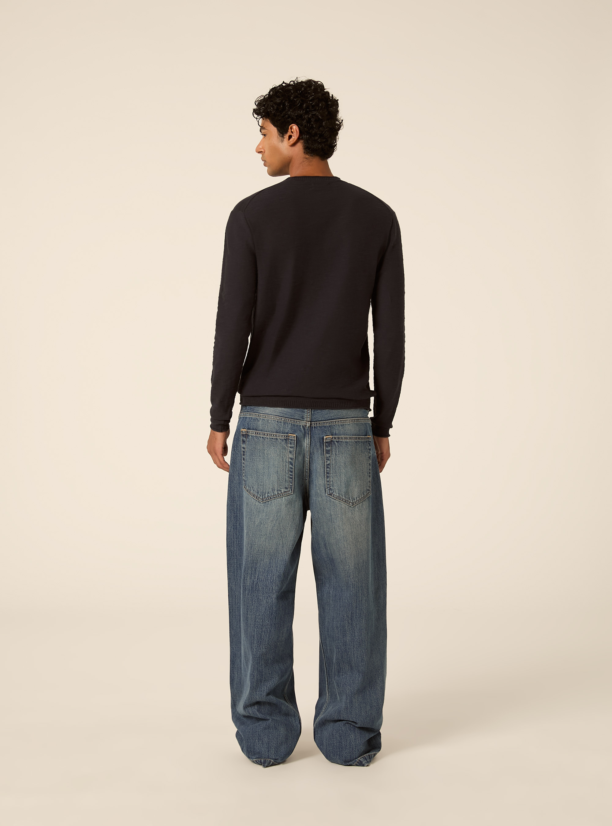 Pullover  in cotone slub, NAVY MEDIO