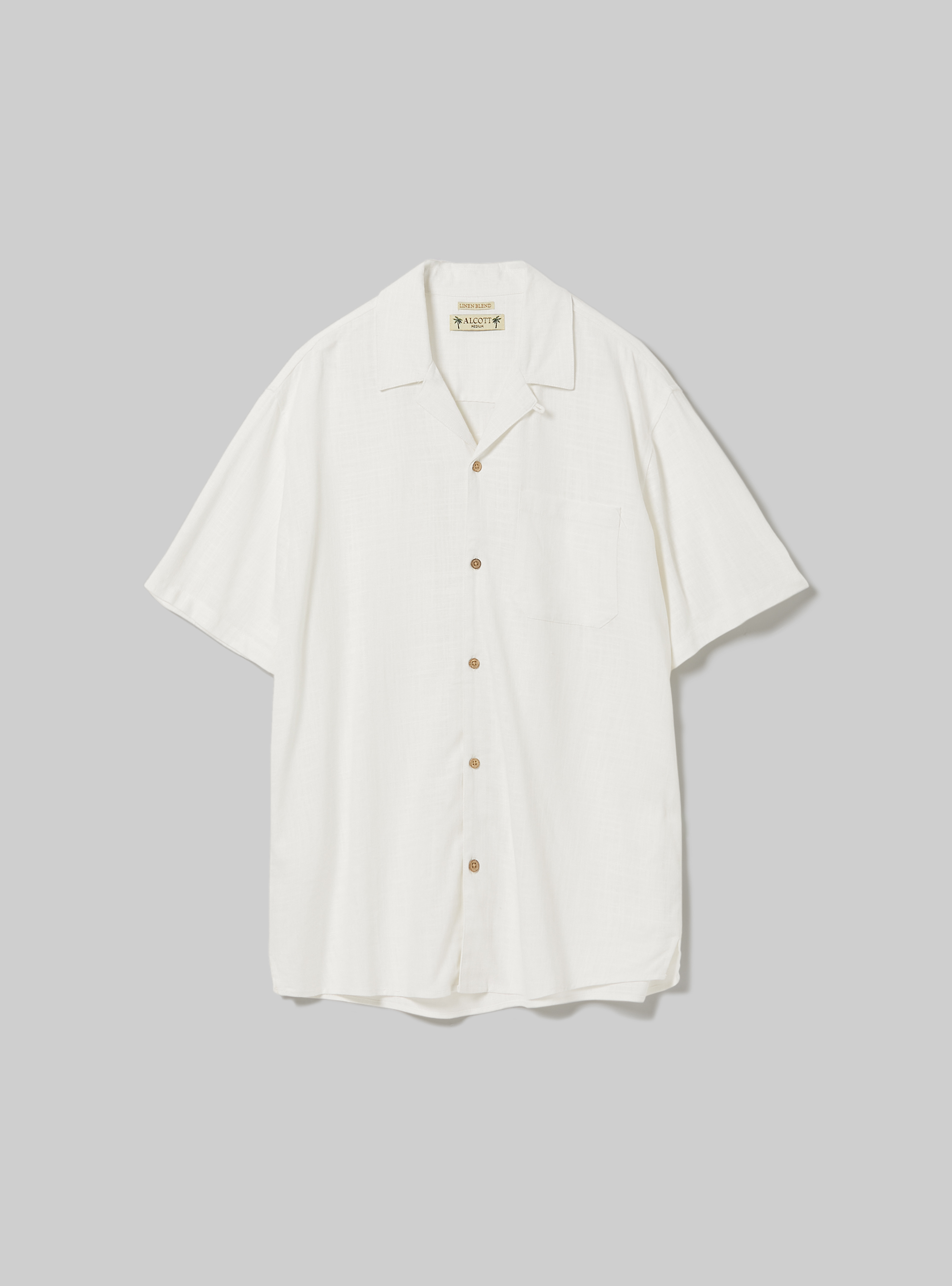 Linen blend shirt with bowling collar, WH1 OFF WHITE