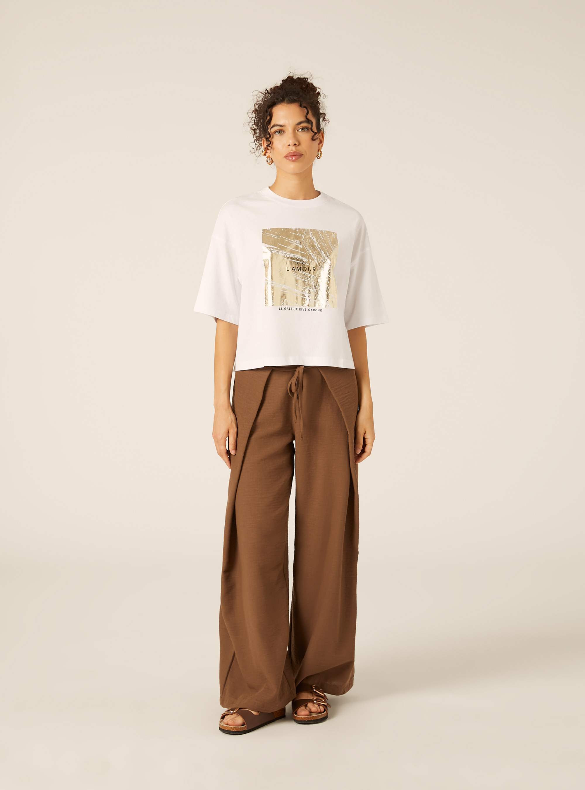 Metallic Print Crop T-Shirt, WH3 WHITE