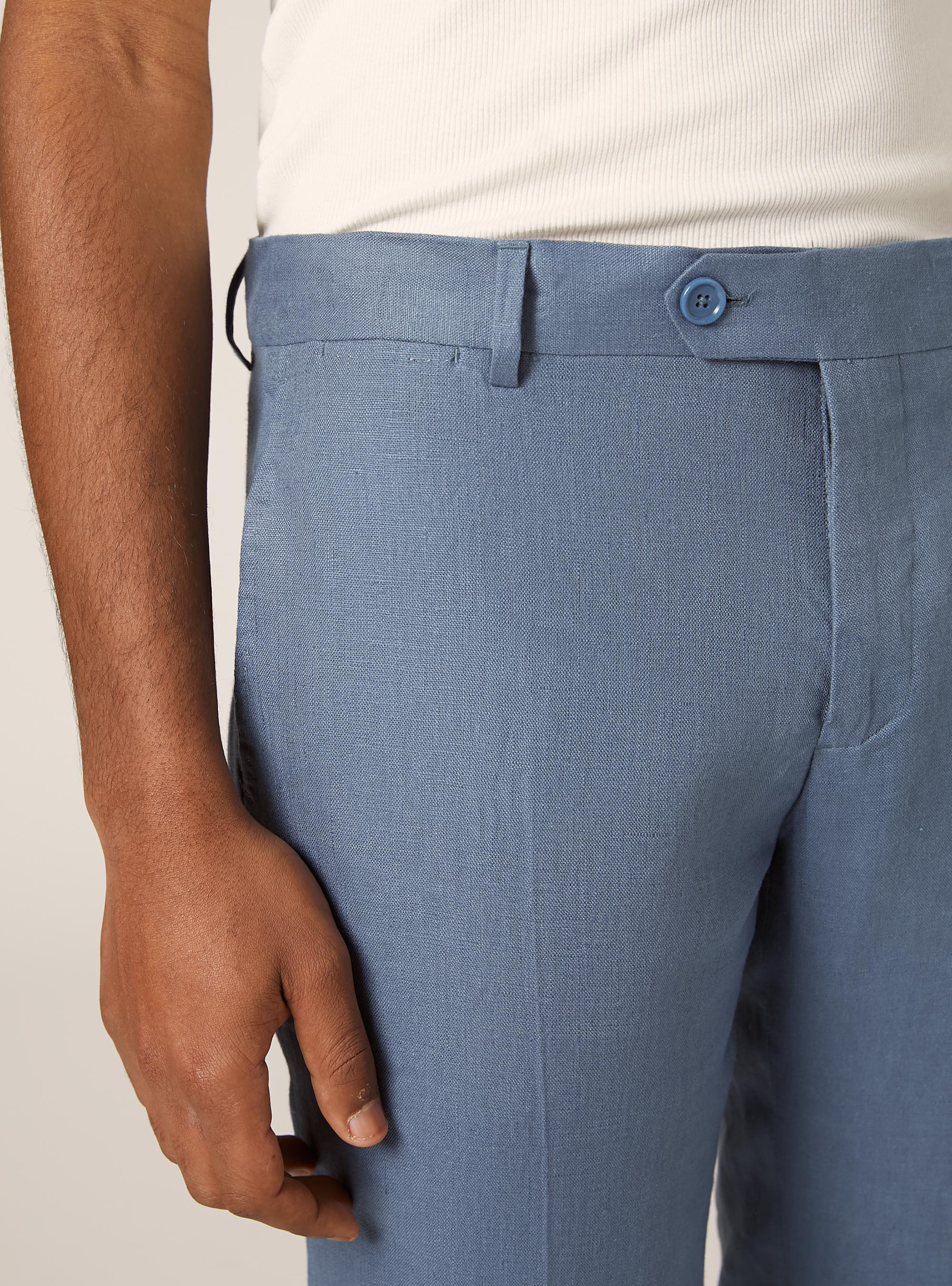 Pantalones de lino puro, OB2 BLUE OIL MED.