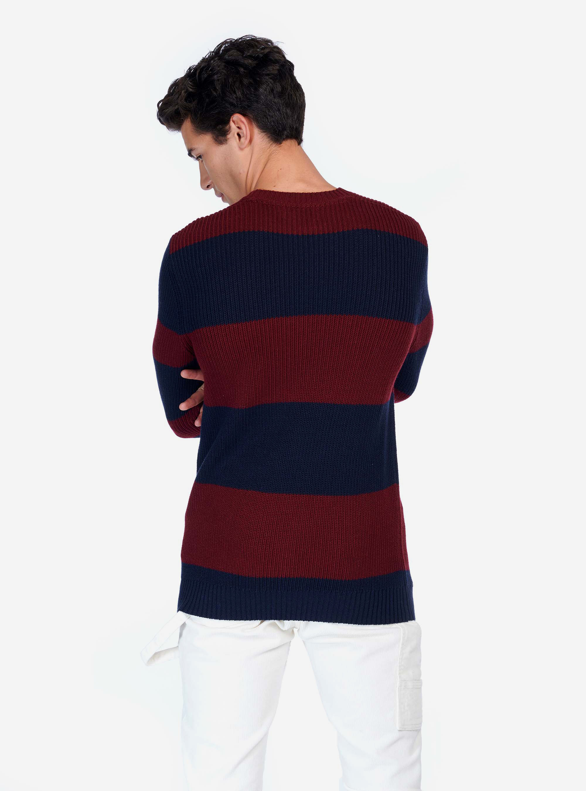 Pullover girocollo a costa inglese, BORDEAUX