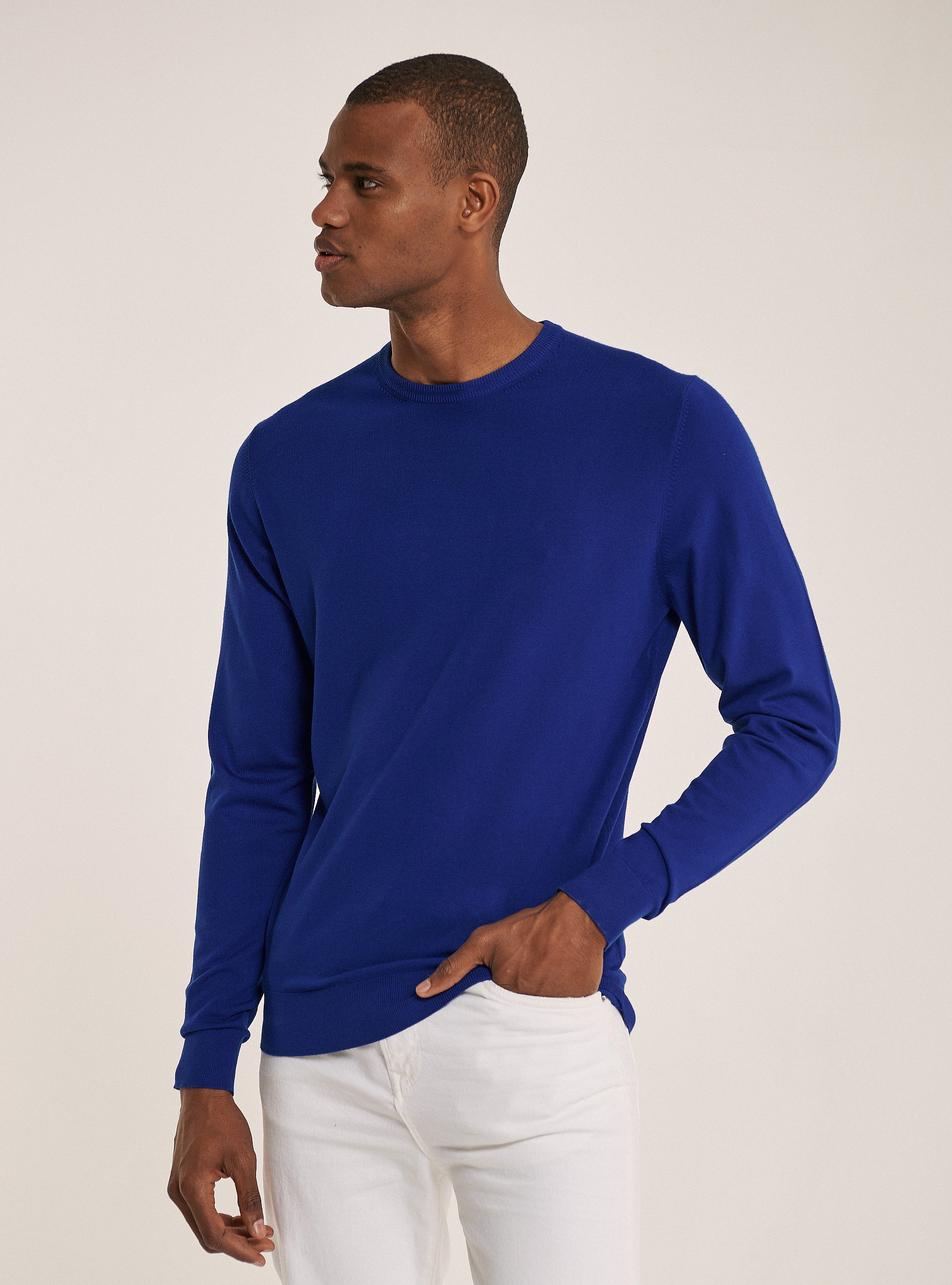 Jersey básico de cuello redondo, AZUL CELESTE