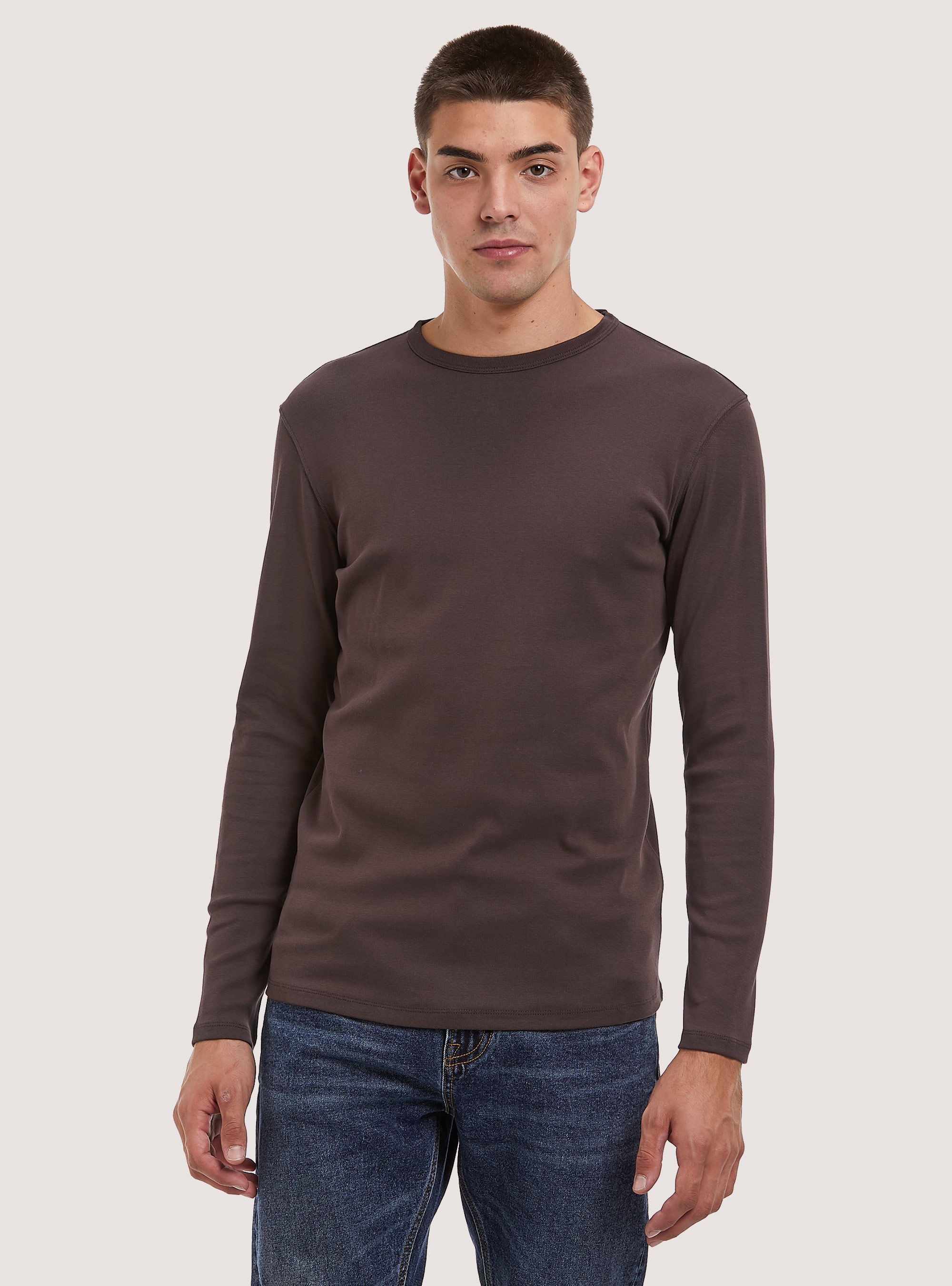 Long-sleeved cotton T-shirt, BR3 BROWN LIGHT