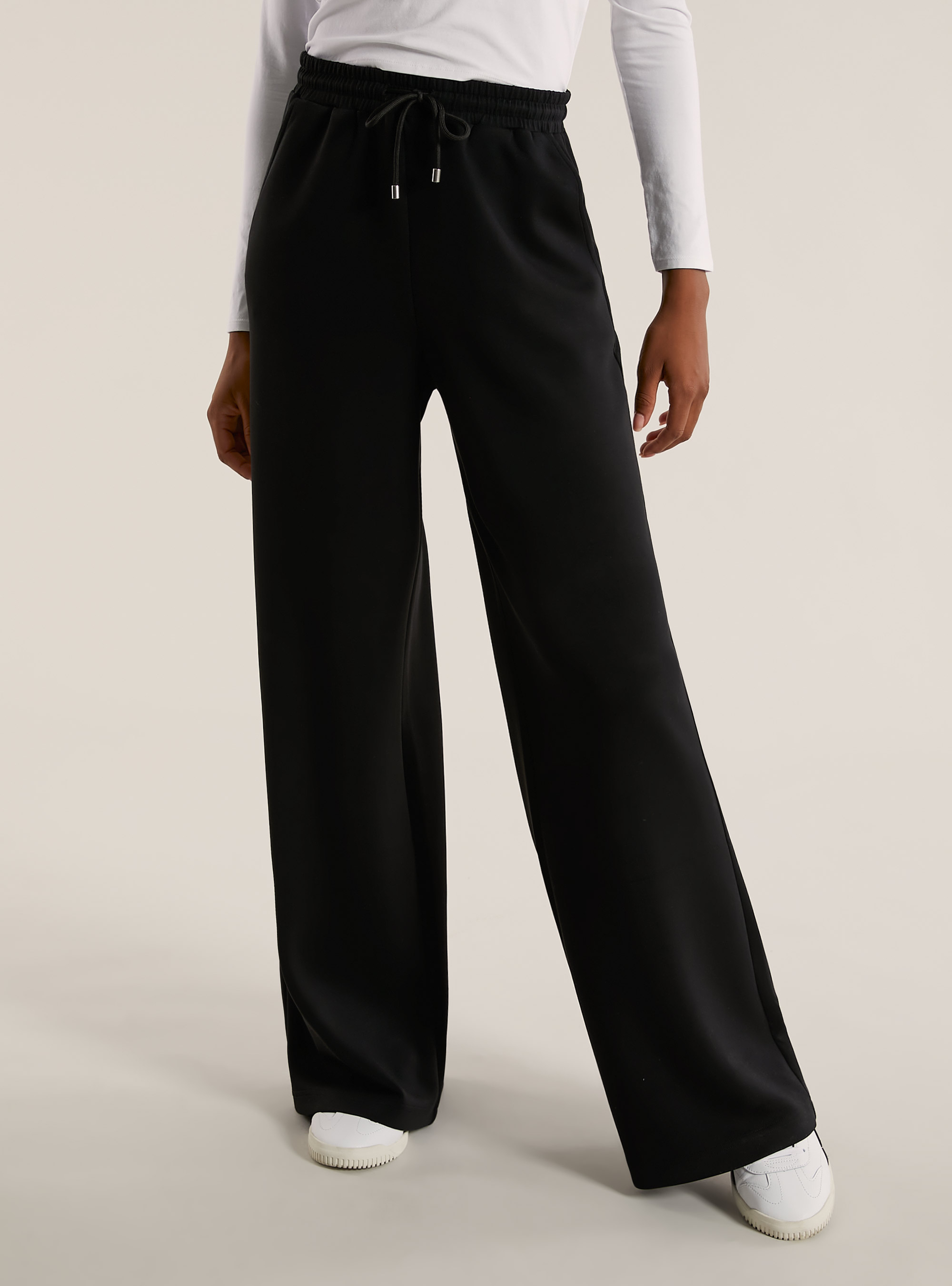 Pantalón de pernera ancha en suave scuba, BK1 BLACK