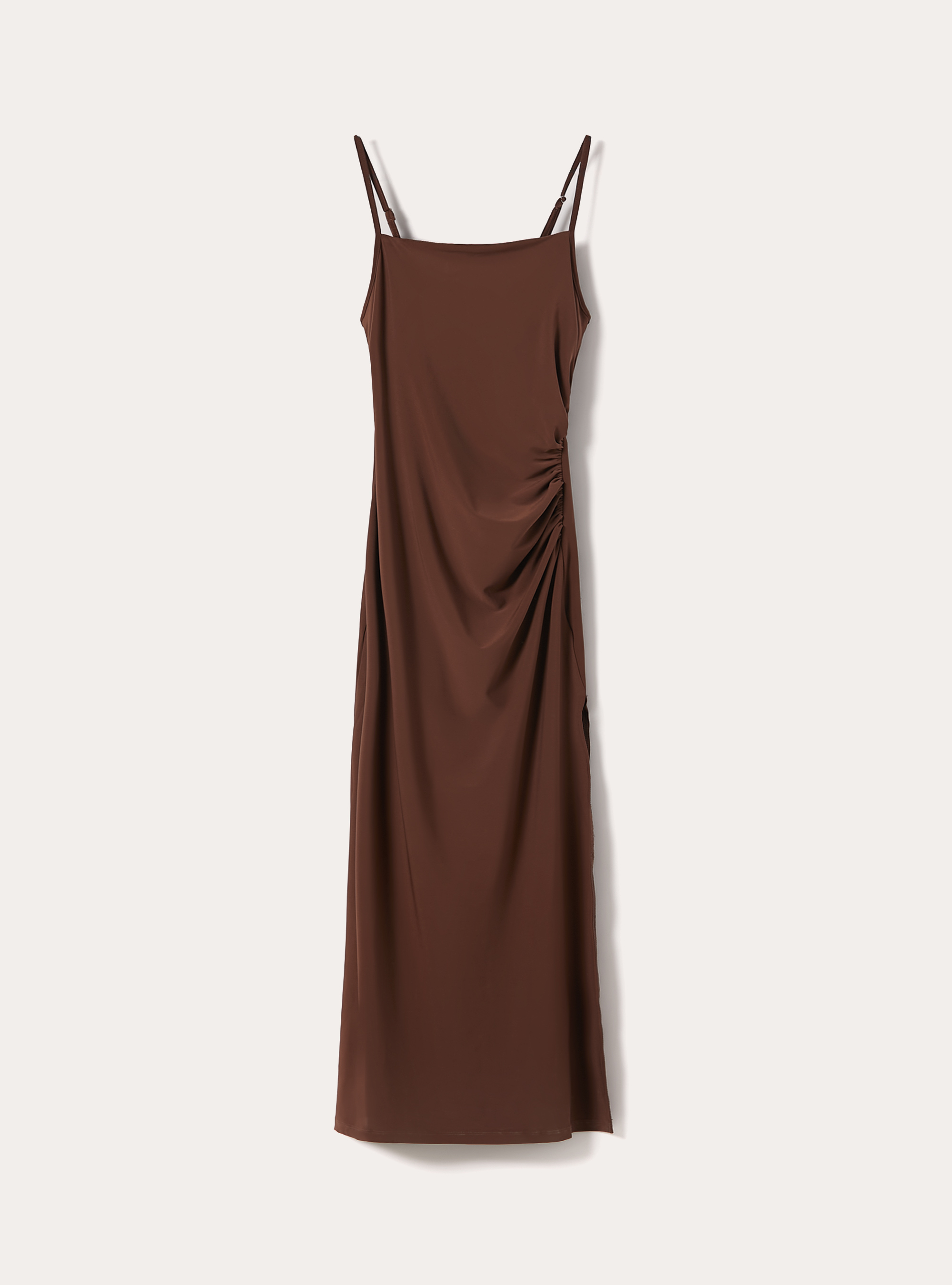 Vestio midi con bretelle, BR1 BROWN DARK