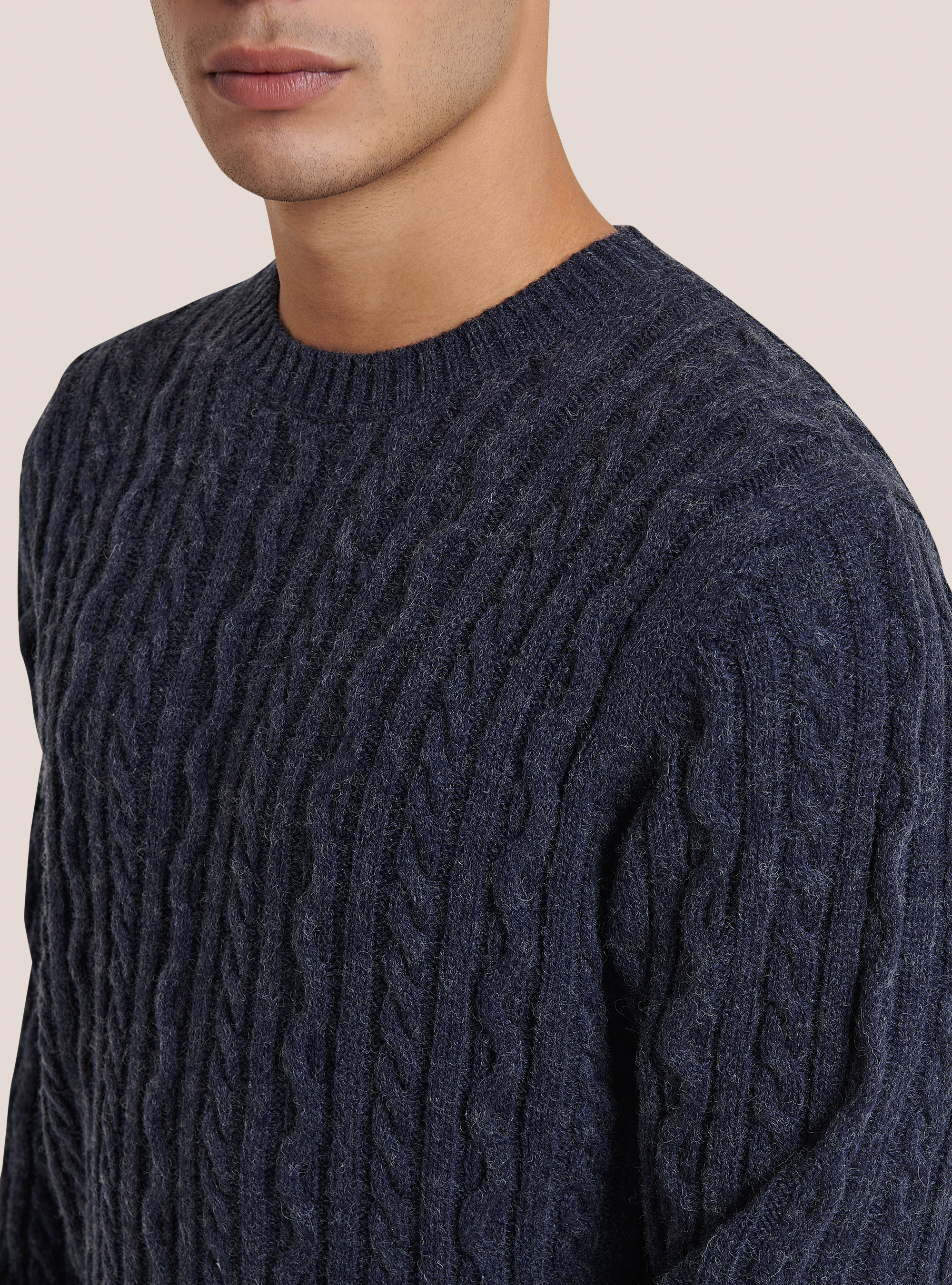 Pullover caldo con trecce, C0293 BLU MELANGE