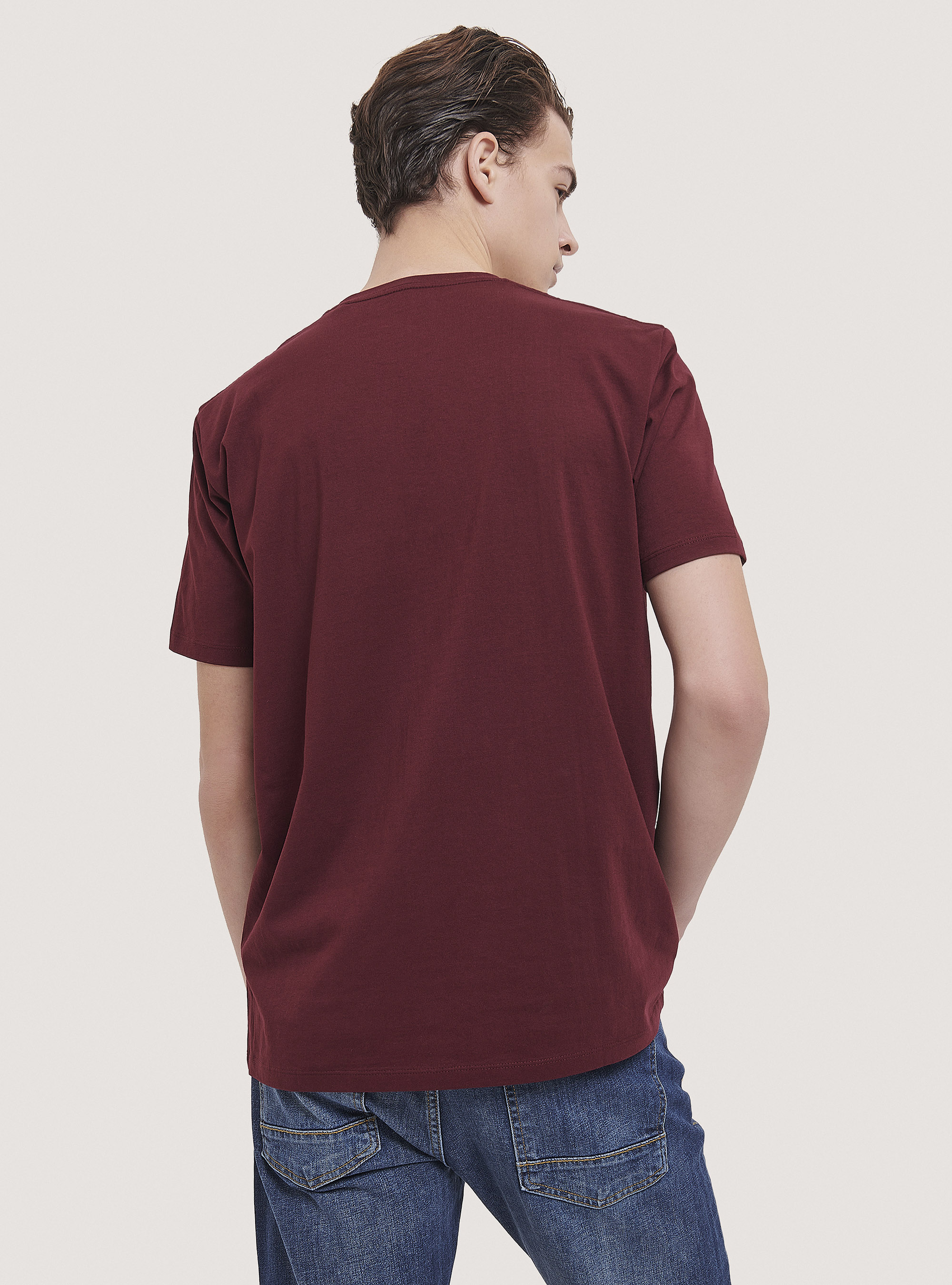 Basic cotton T-shirt, C3443 BORDEAUX