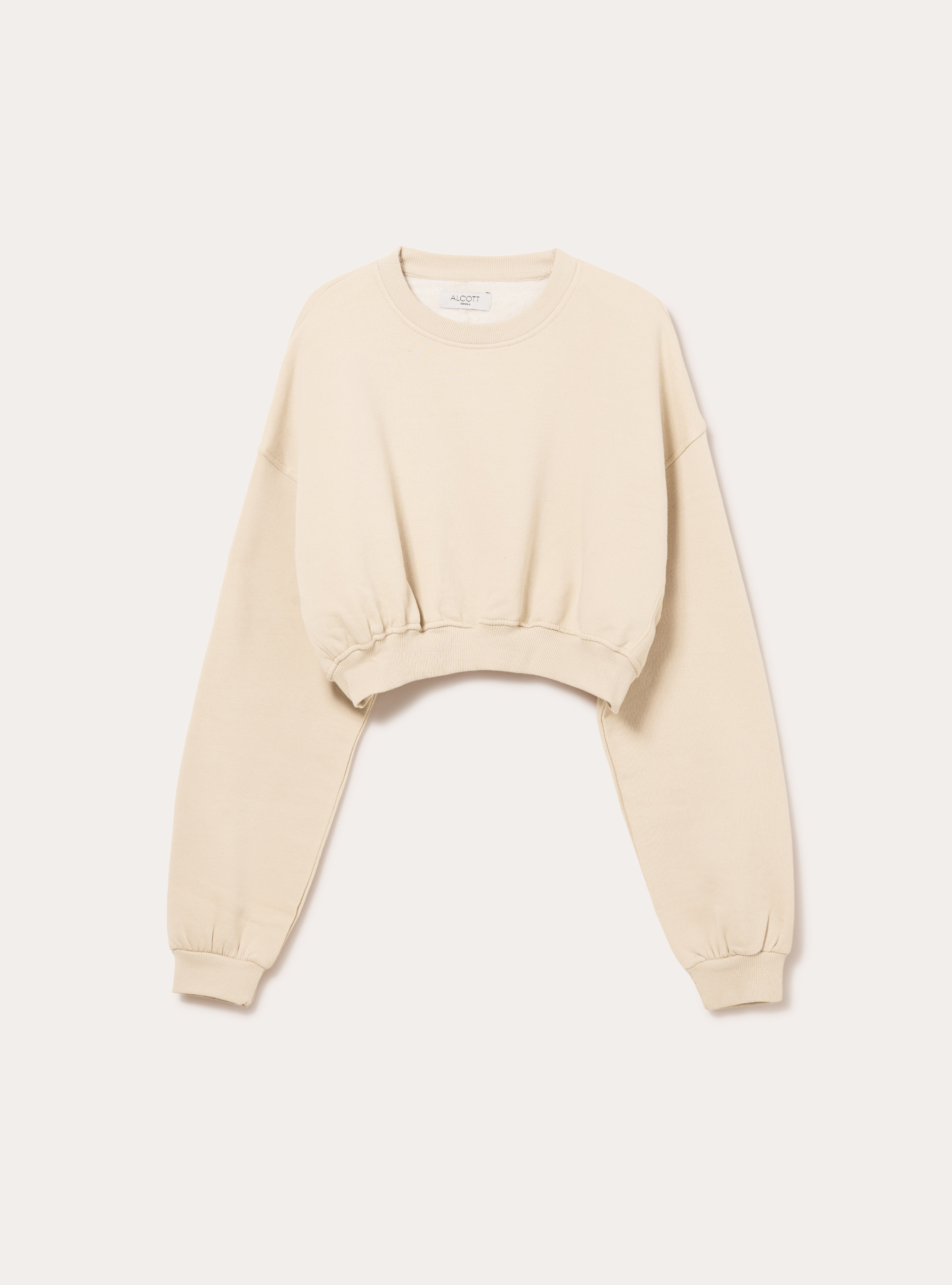Felpa girocollo in cotone crop, BG2 BEIGE MEDIUM