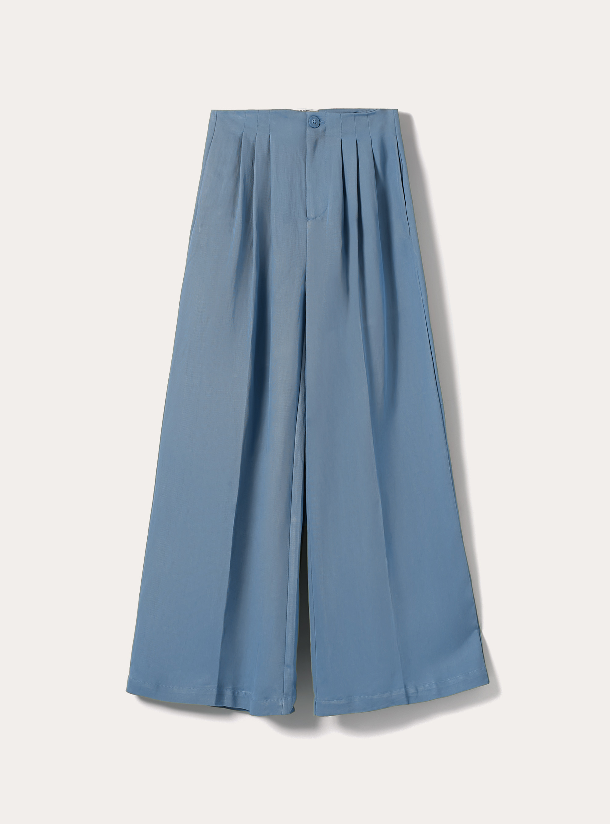 Pantaloni wide leg con pence, AZ2 AZURE MEDIUM