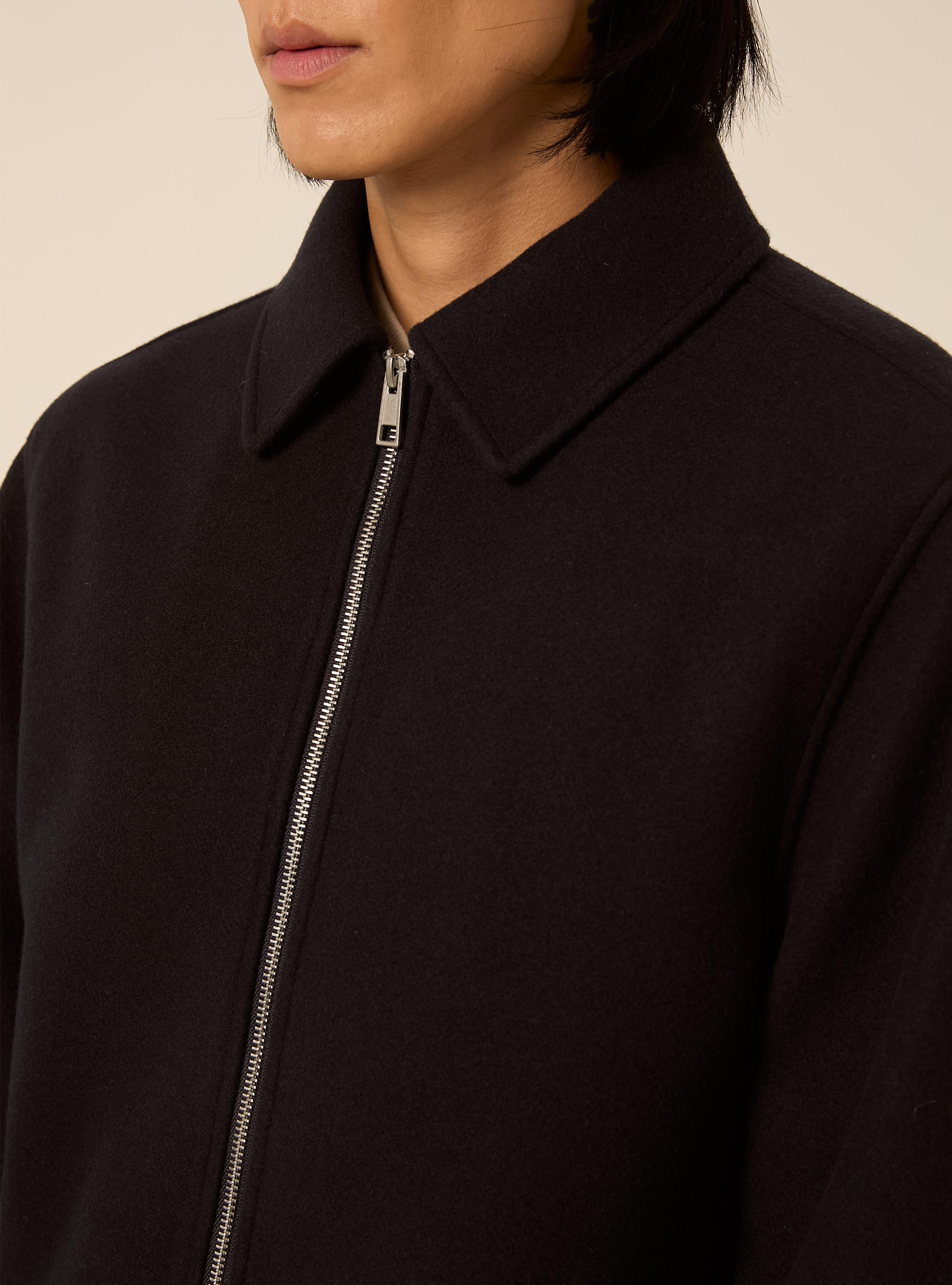 Bomber con colletto e zip frontale in panno, NA1 NAVY DARK