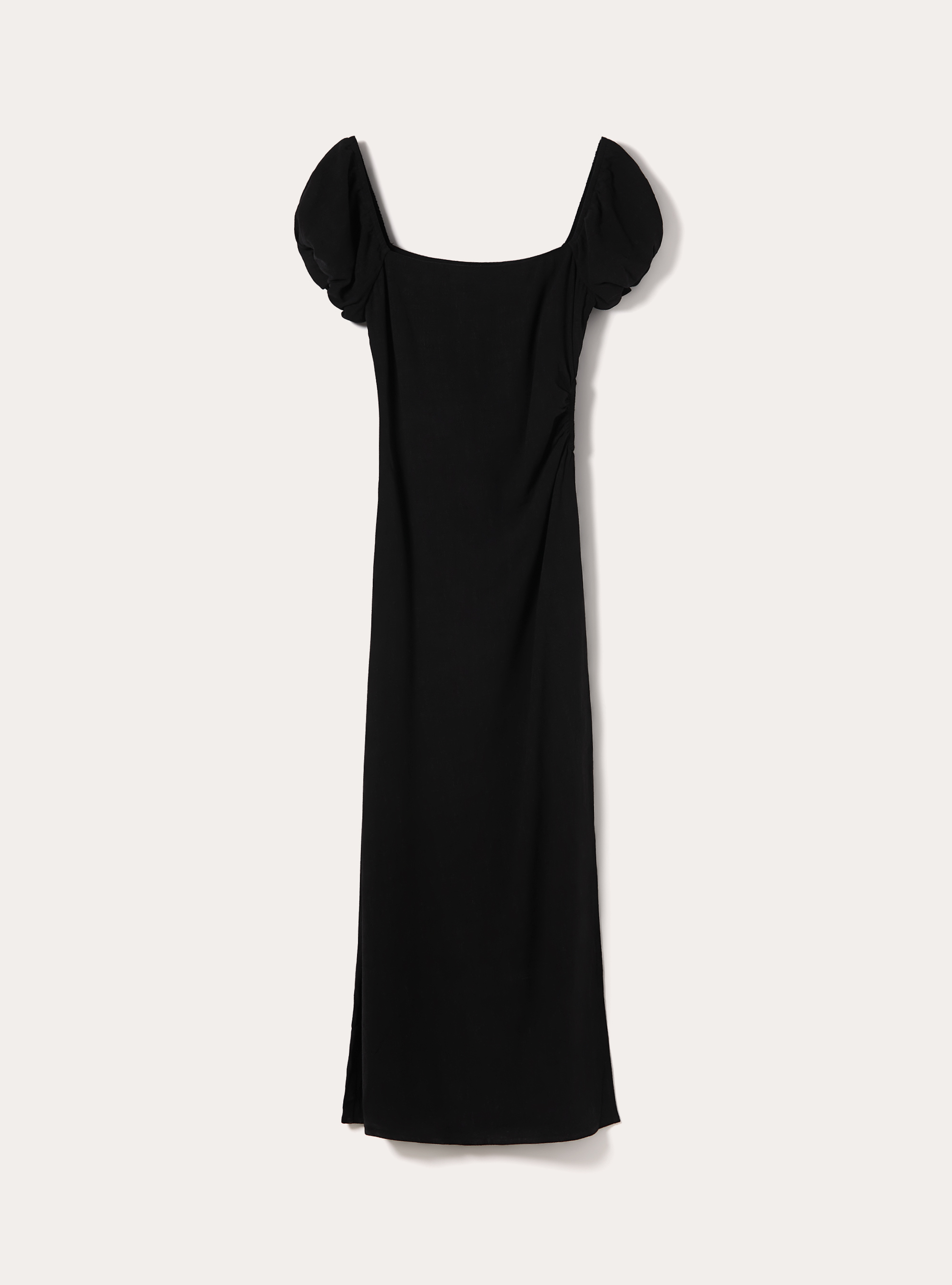 Abito lungo in misto lino con maniche a palloncino, BK1 BLACK