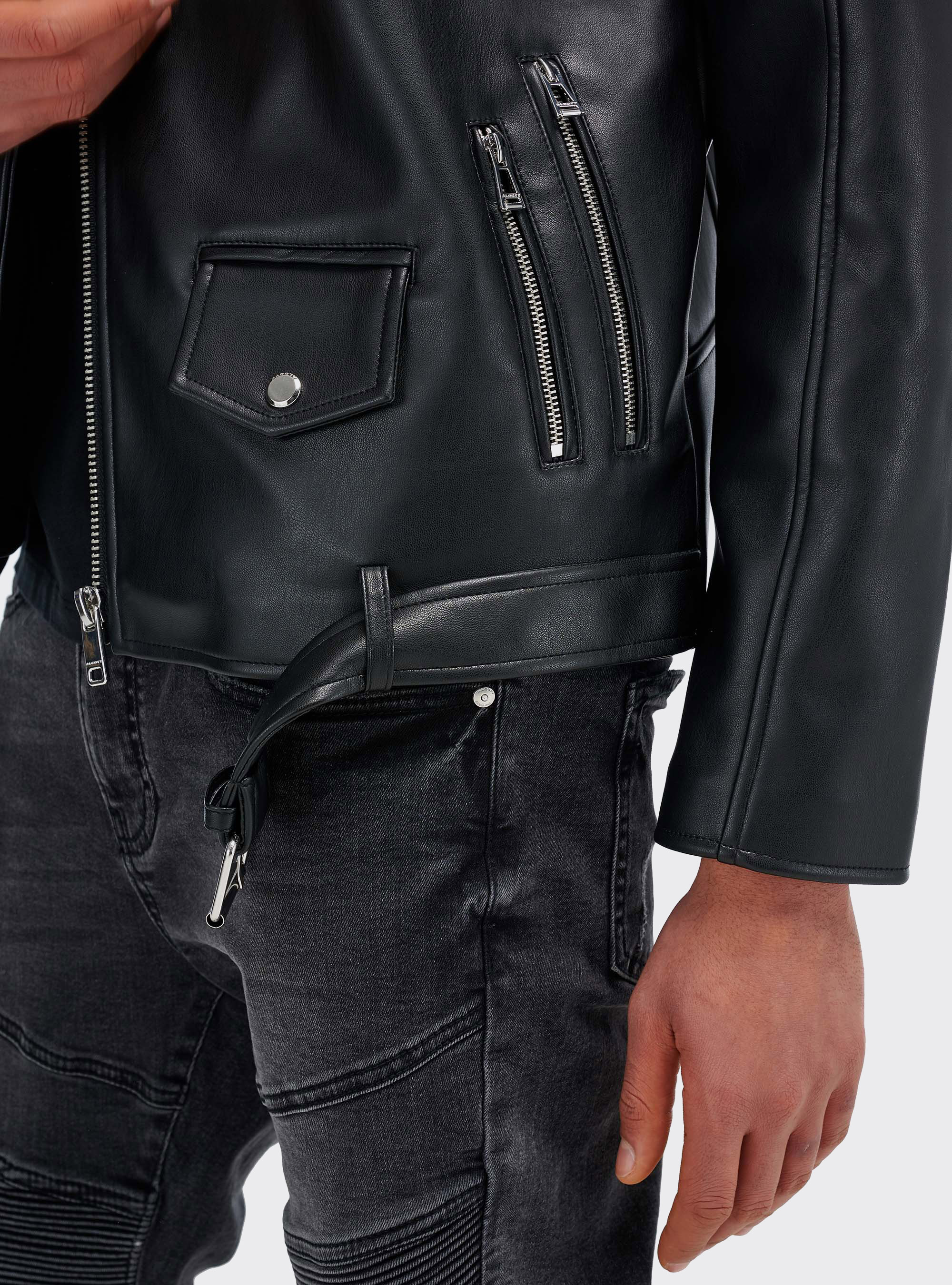 Blouson en éco-cuir, C101 BLACK