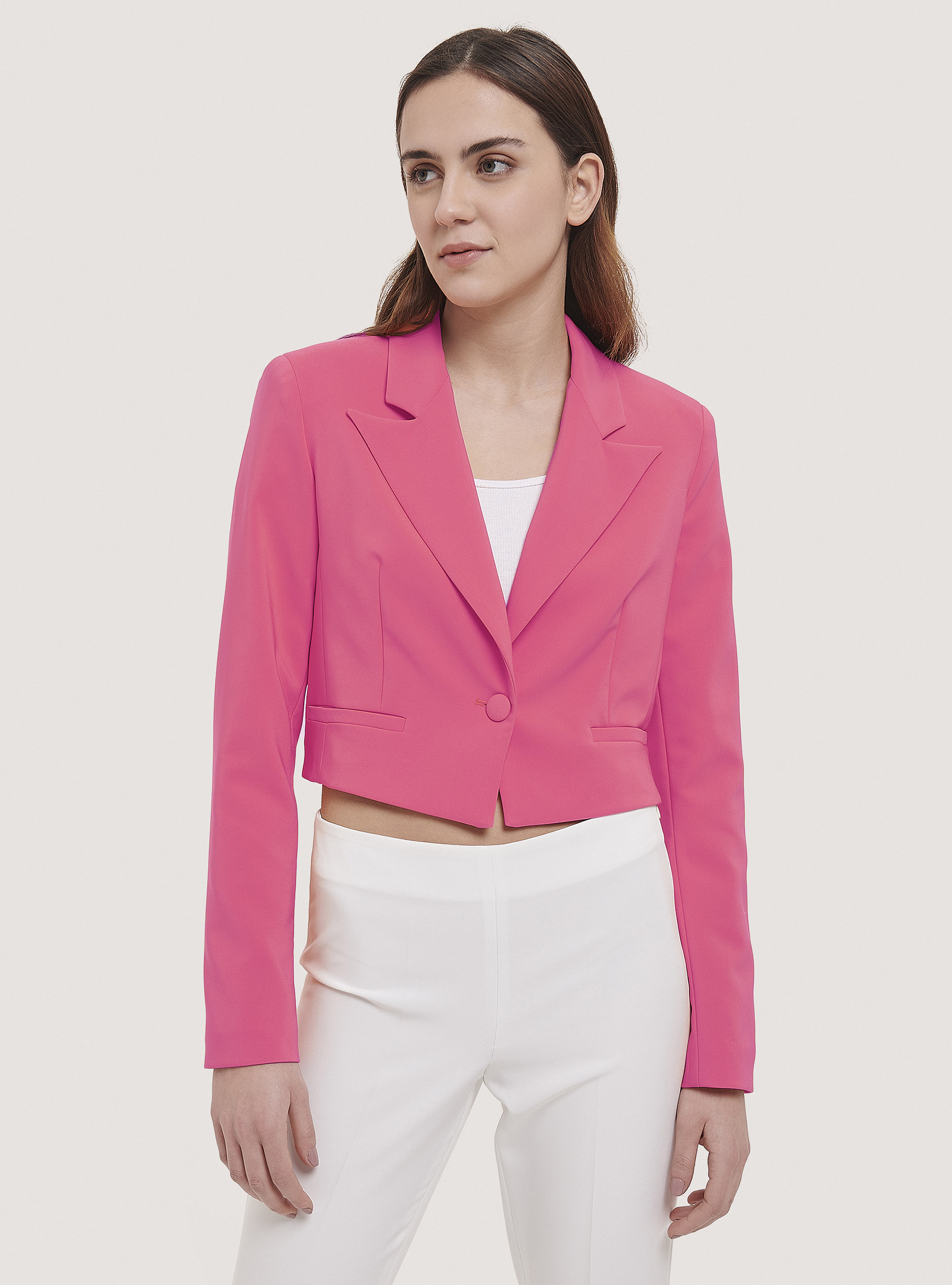 Plain colour cropped blazer, C4430 FUXIA