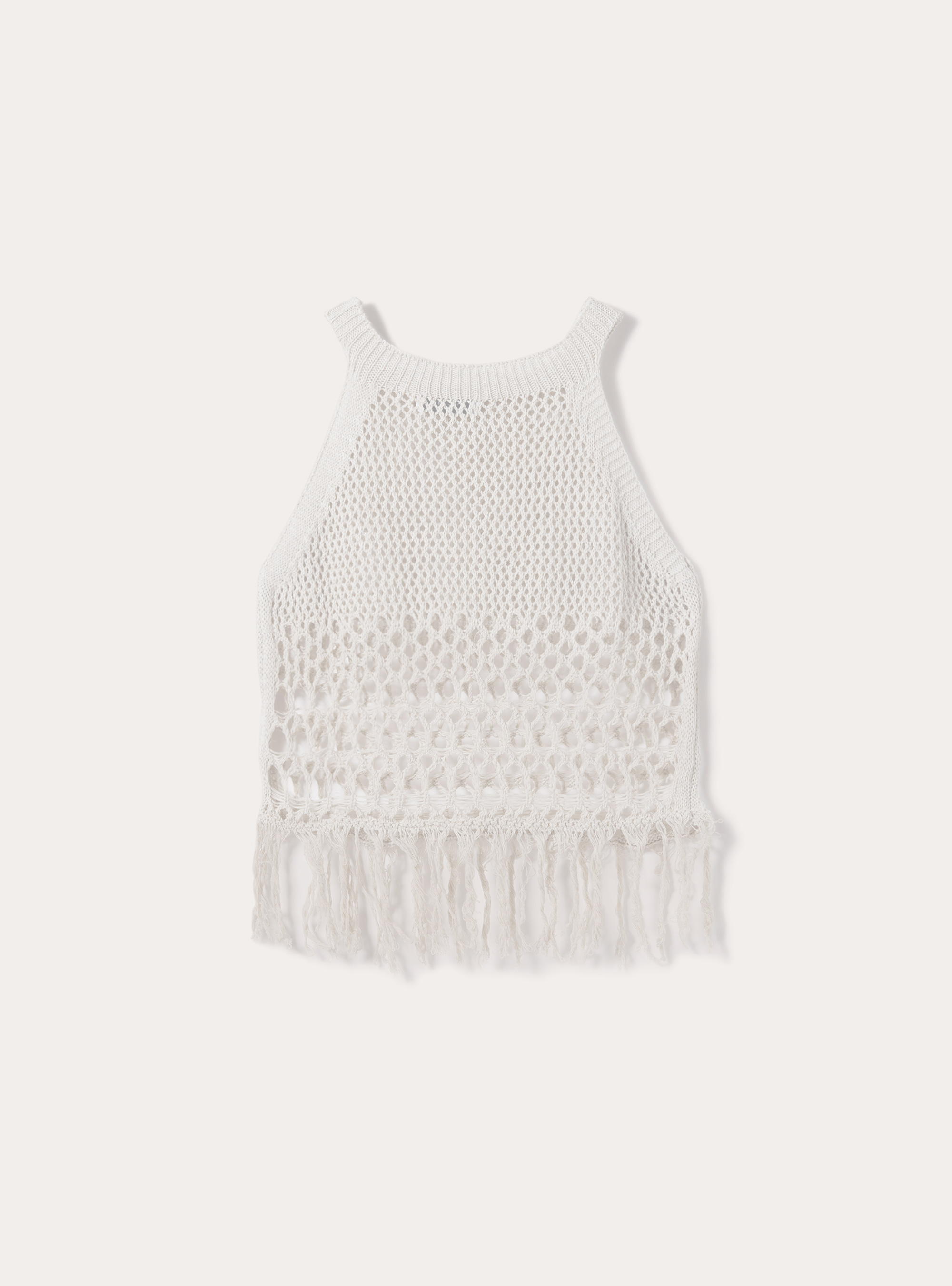 Top in crochet con frange, WH1 OFF WHITE