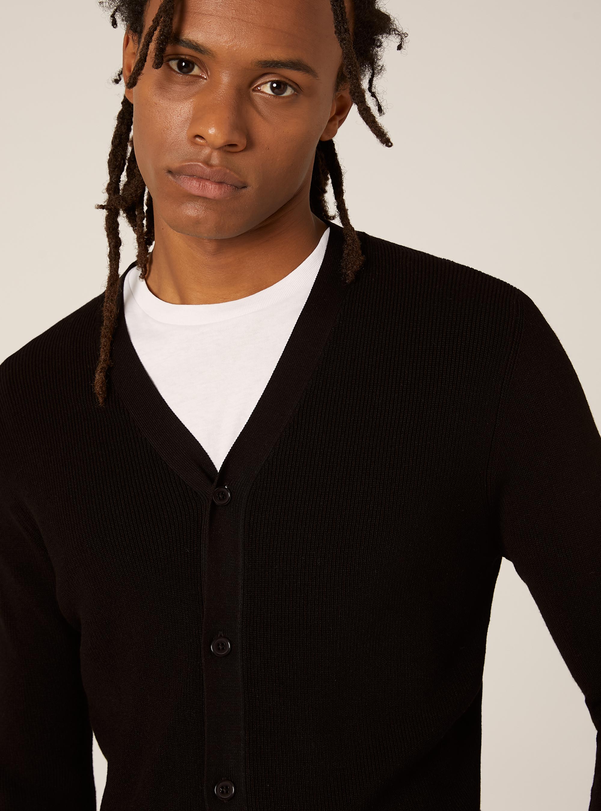 Lightweight cardigan in English rib knit, BK1 BLACK