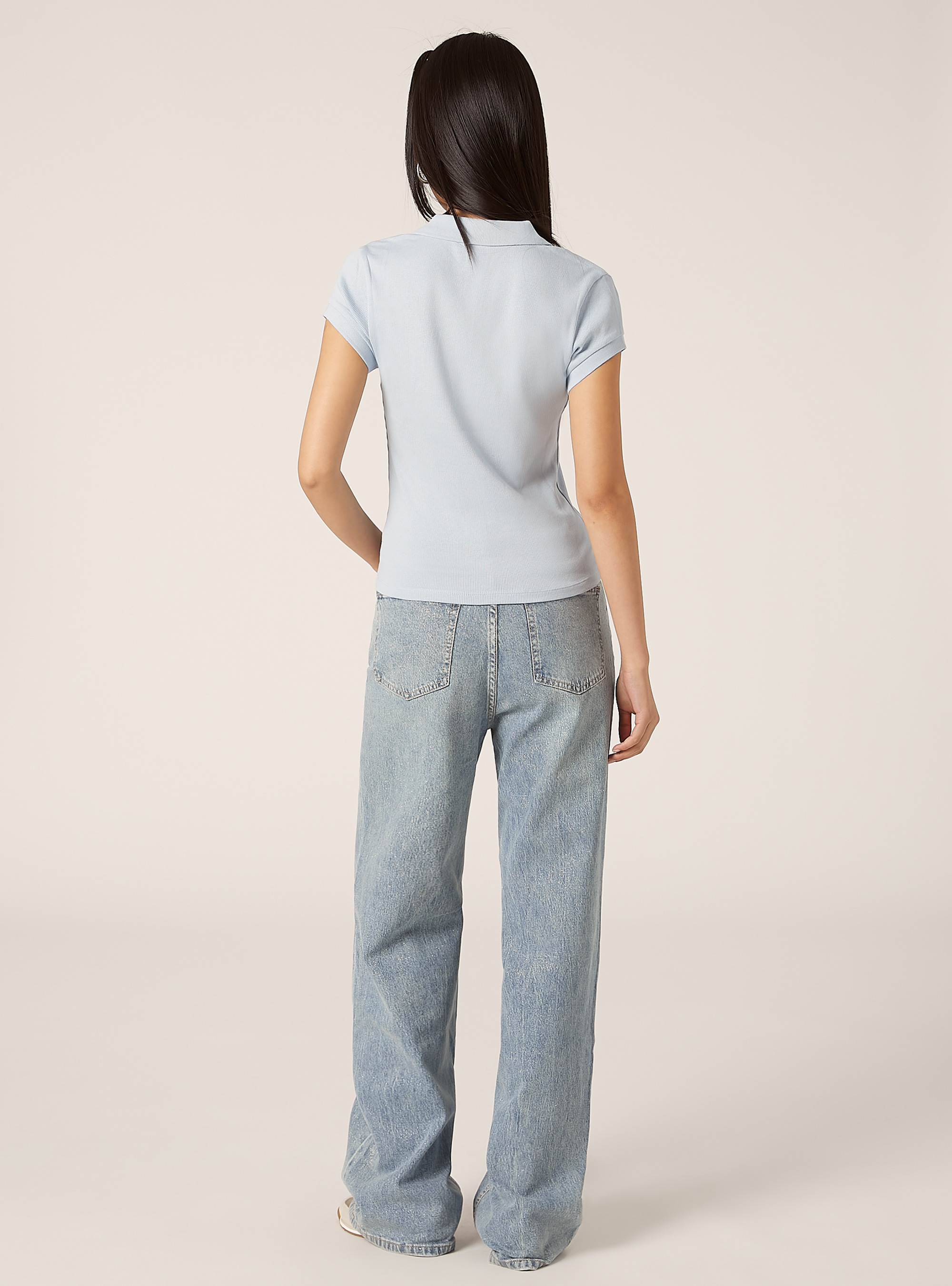 Ribbed cotton polo shirt, IN3 INDIGO LIGHT