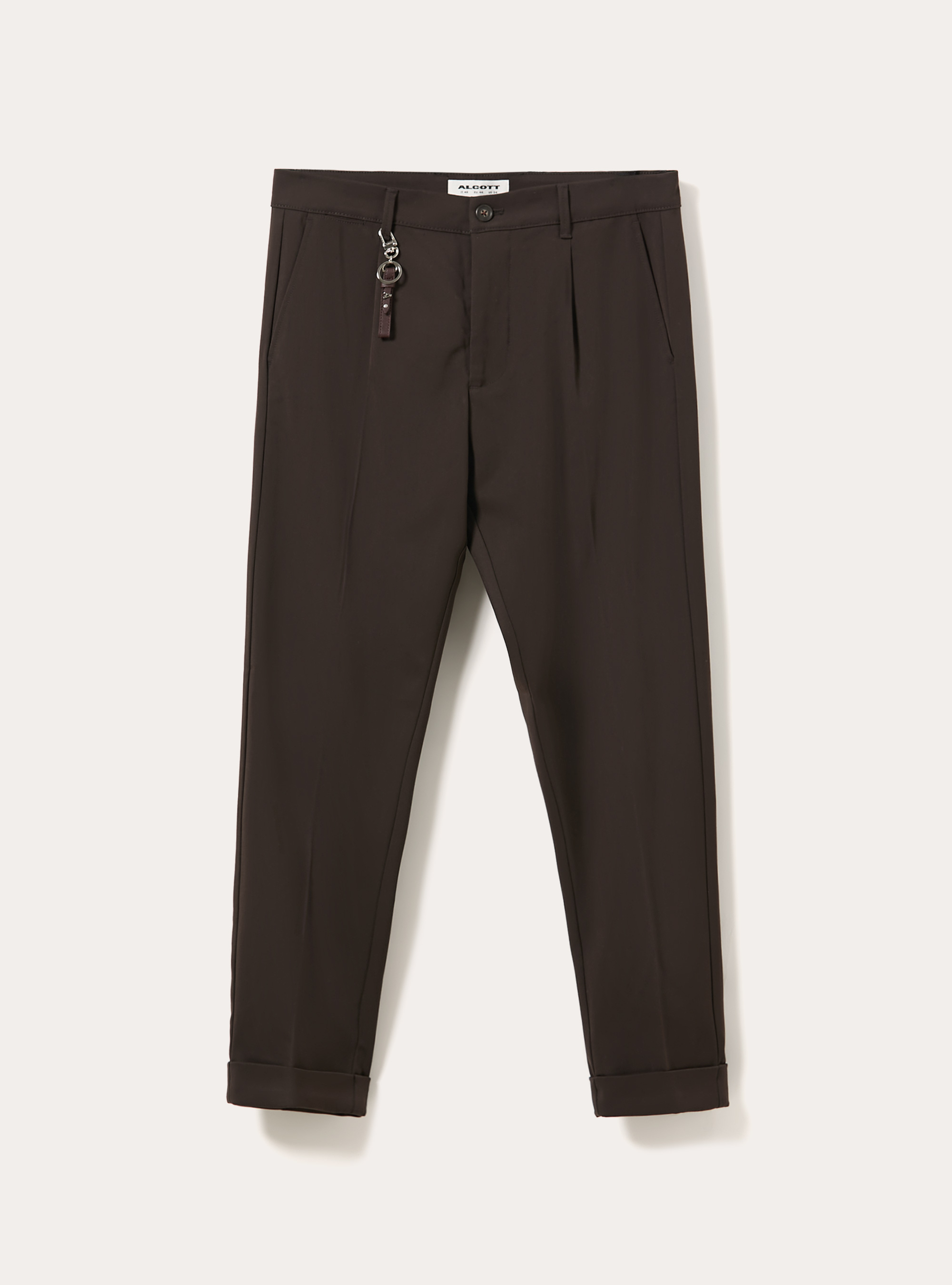 Stoffhose mit bundfalten und anhanger detail, BR1 BROWN DARK