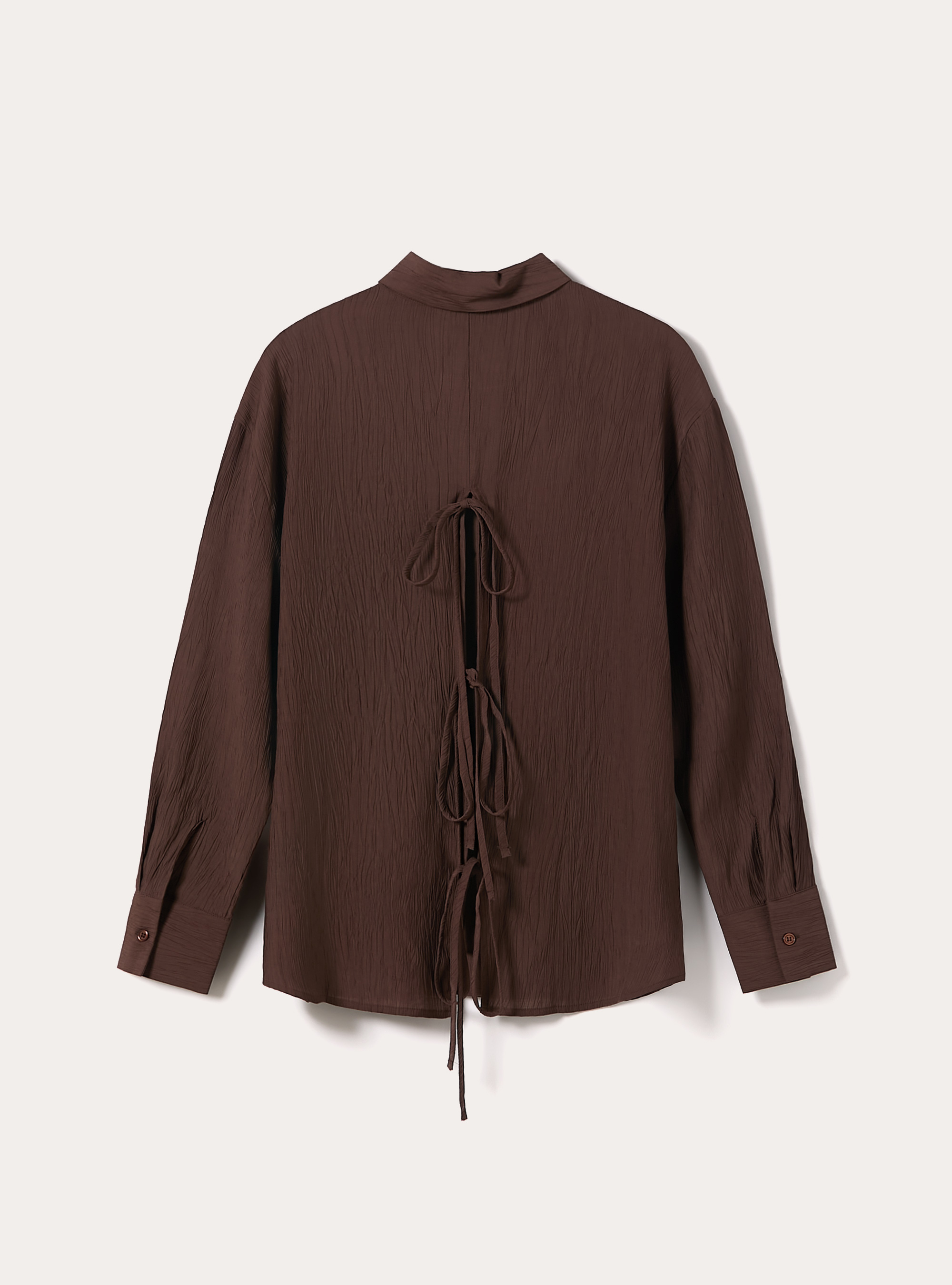 Camicia in crepe con lacci sul dietro, BR2 BROWN MEDIUM