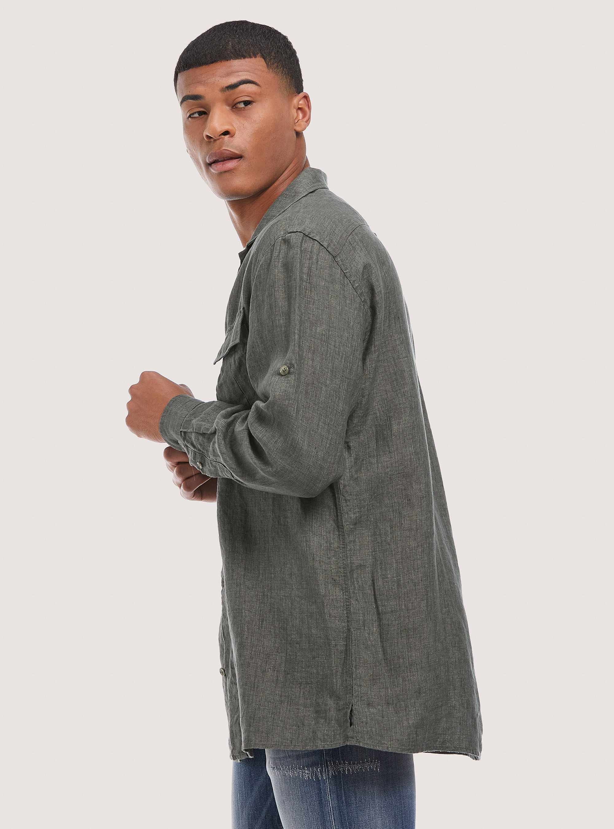 Giacca camicia in lino, KAKI