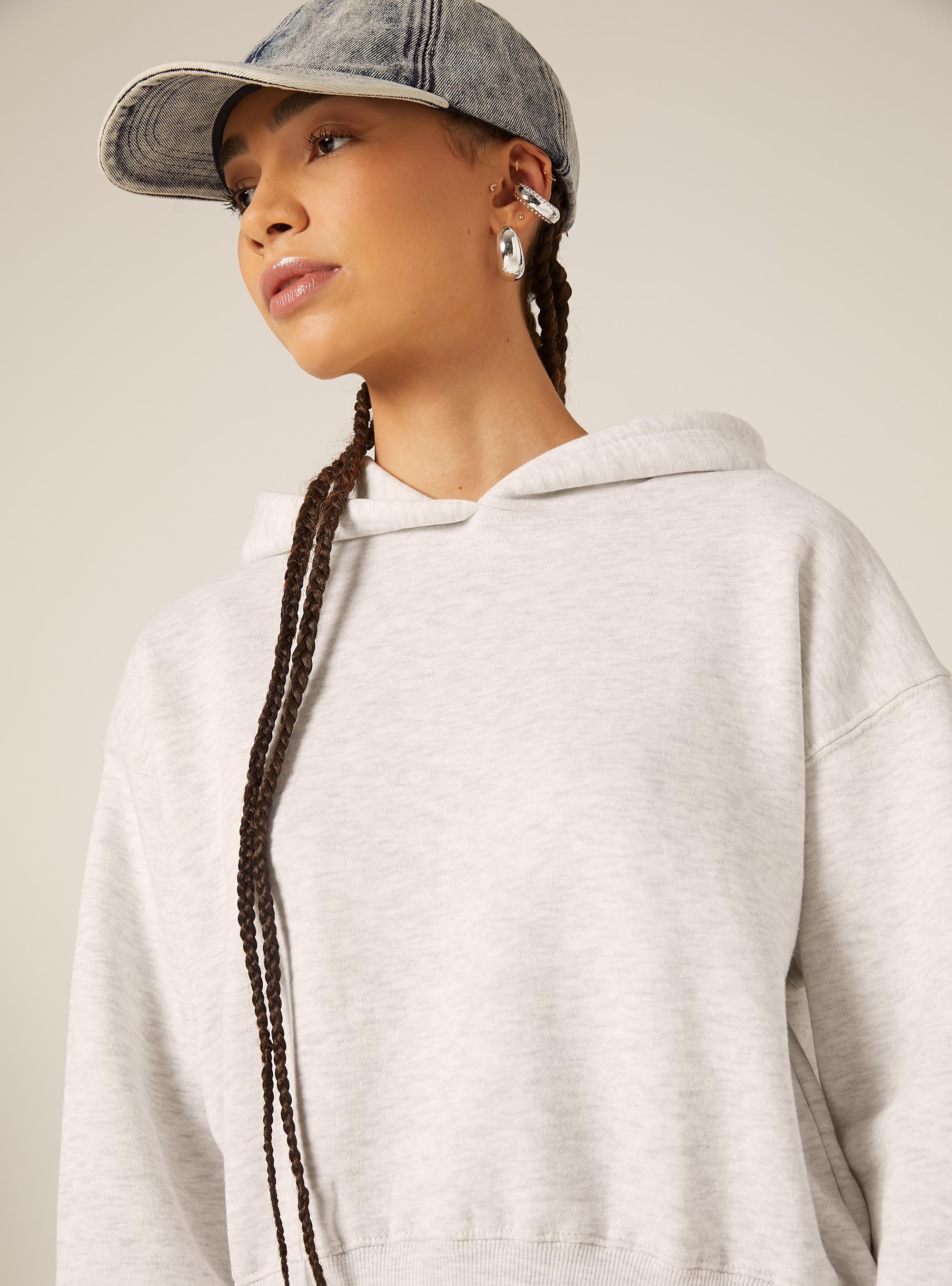 Sweat à capuche coupe boxy, MGY3 GREY MEL LIGHT