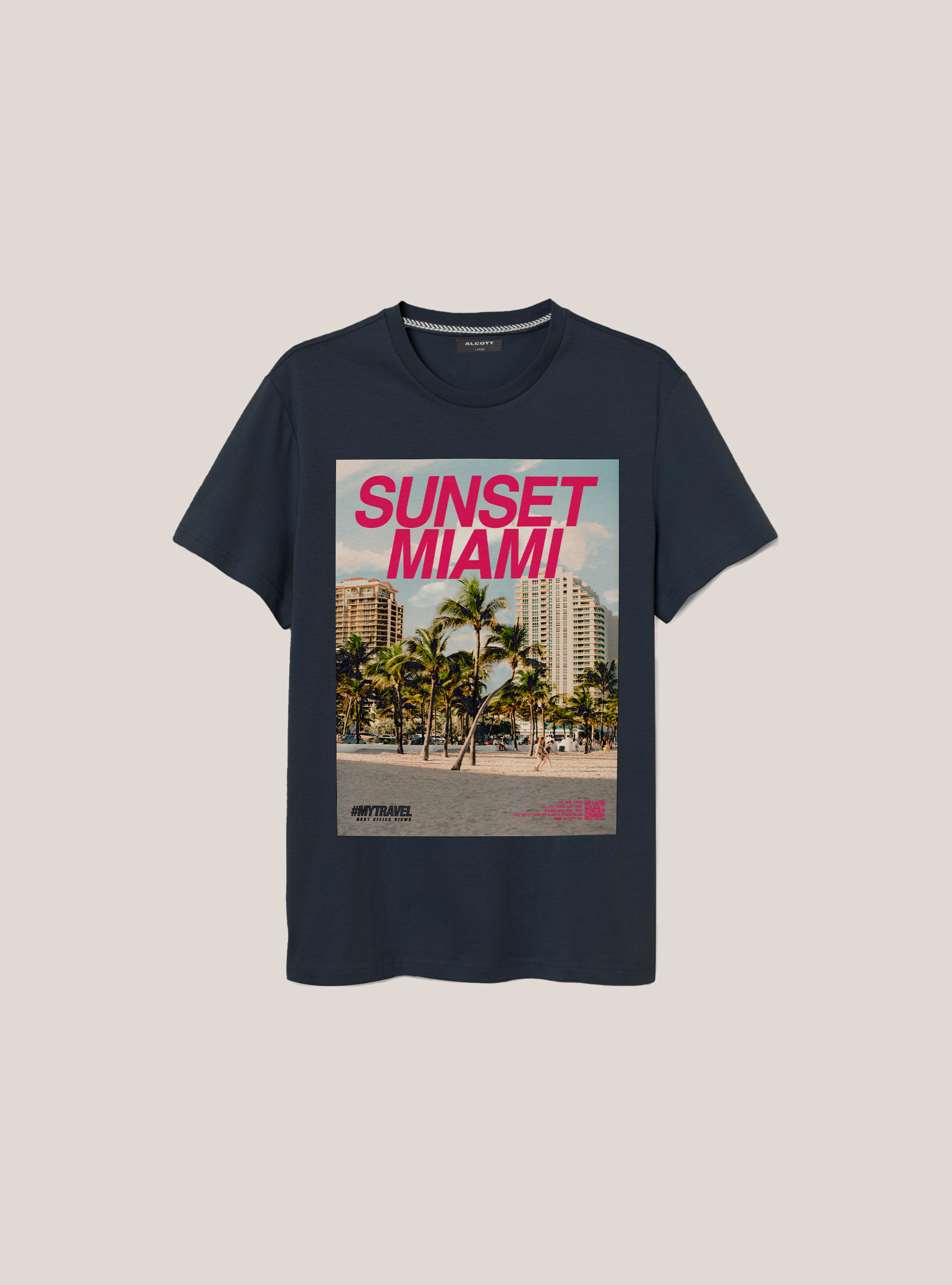 Cotton T-shirt with city print, BLACK