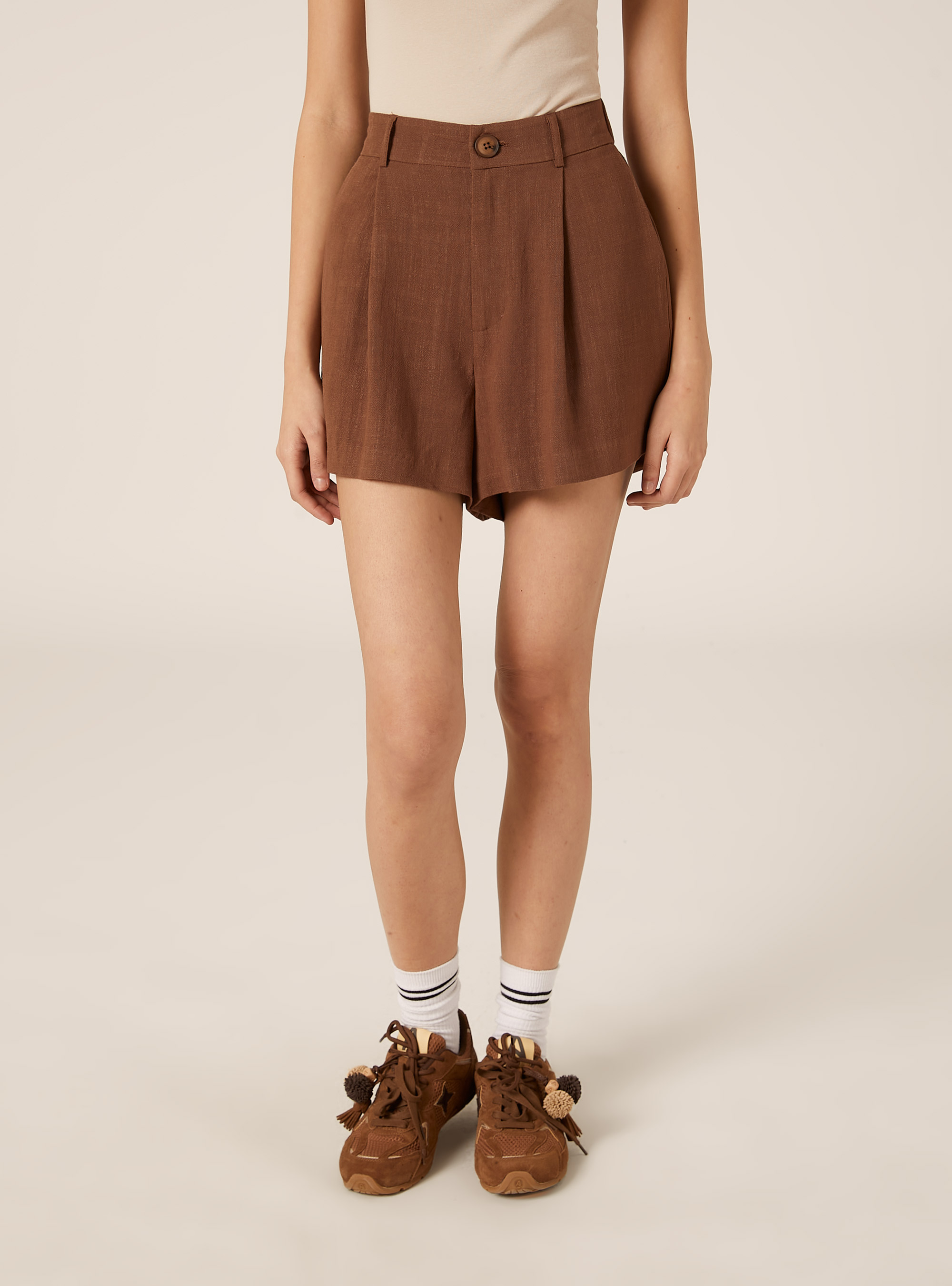 Shorts morbidi in misto lino, BR2 BROWN MEDIUM