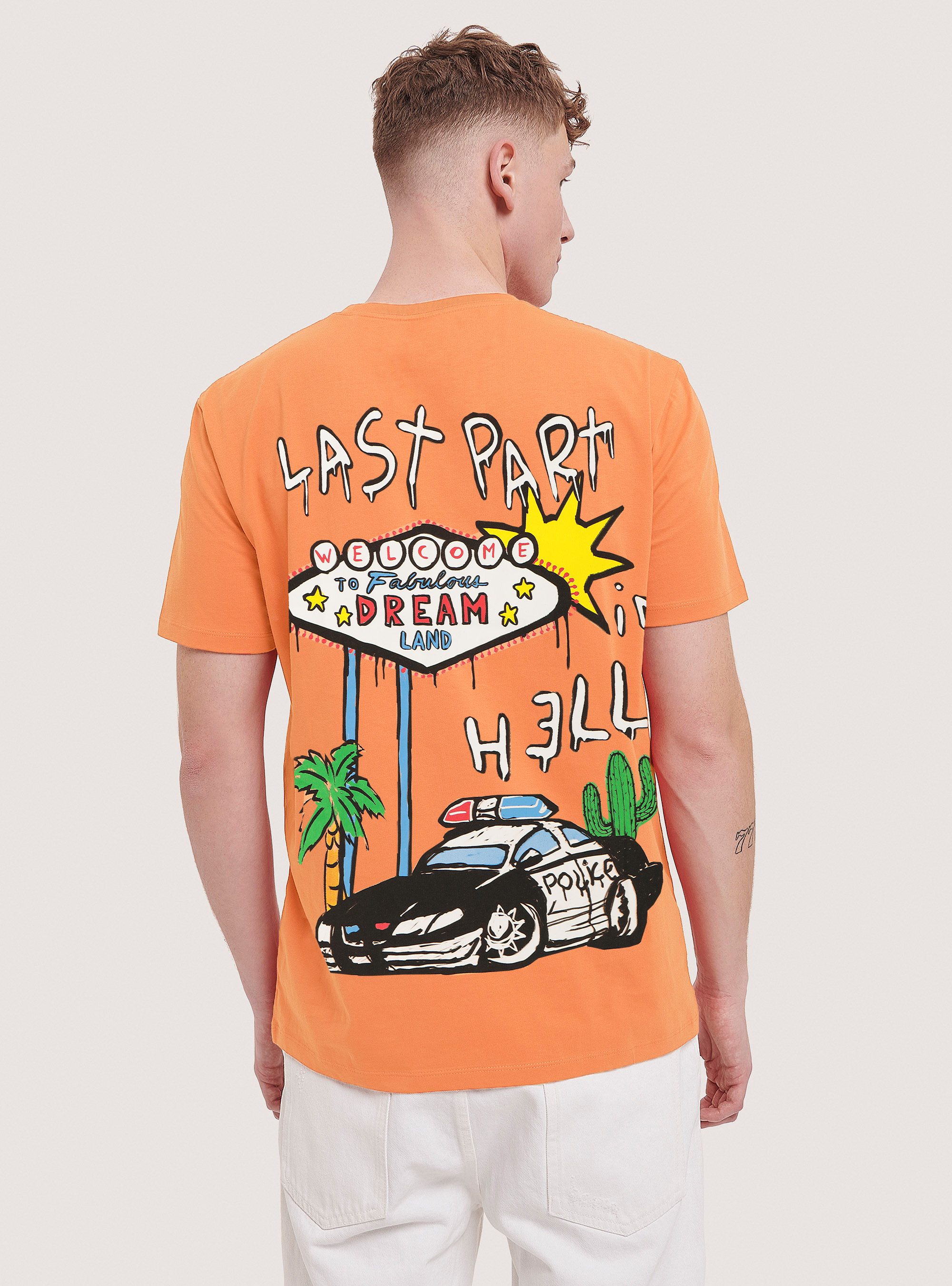 Cotton T-shirt with print, OR3 LIGHT ORANGE