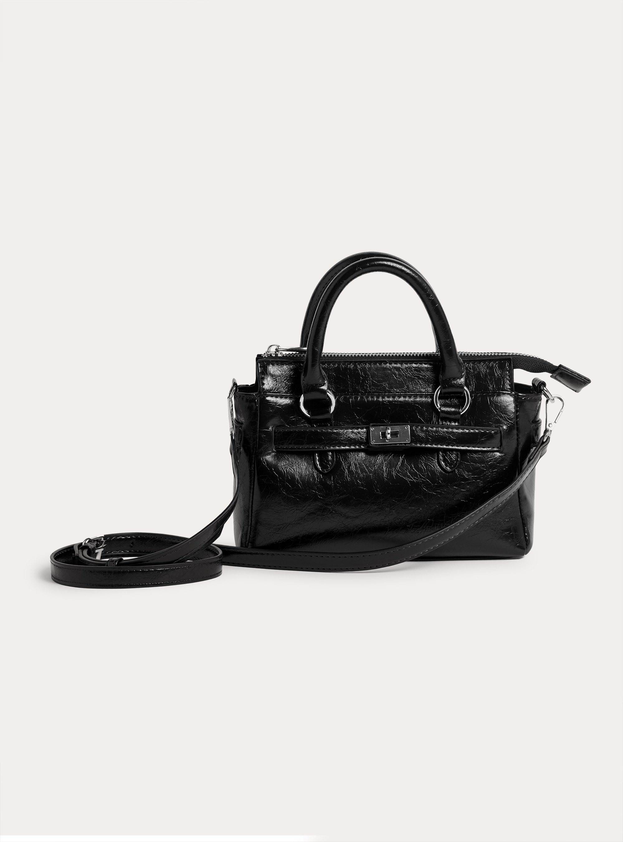 Mini sac en cuir avec bandoulière, BK1 BLACK