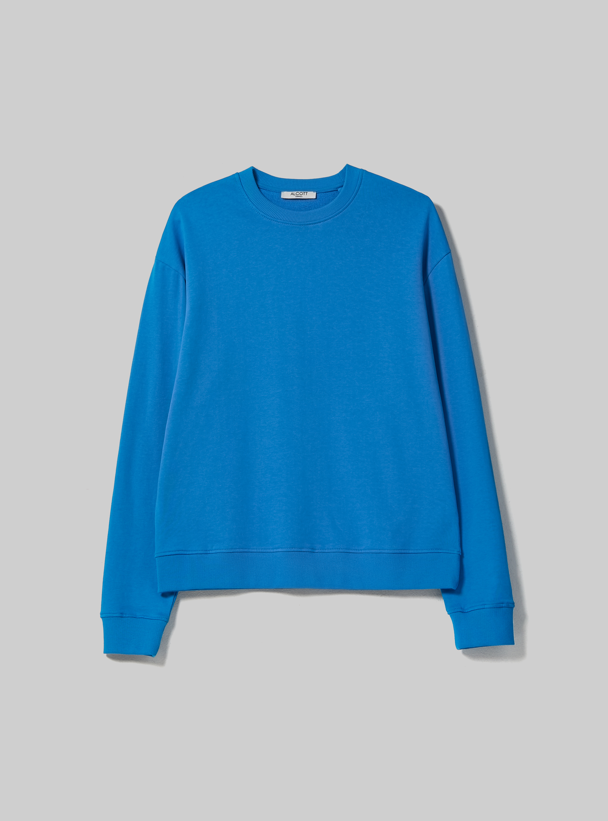 Sudadera lisa de algodón con cuello redondo, AZ1 AZZURRE DARK