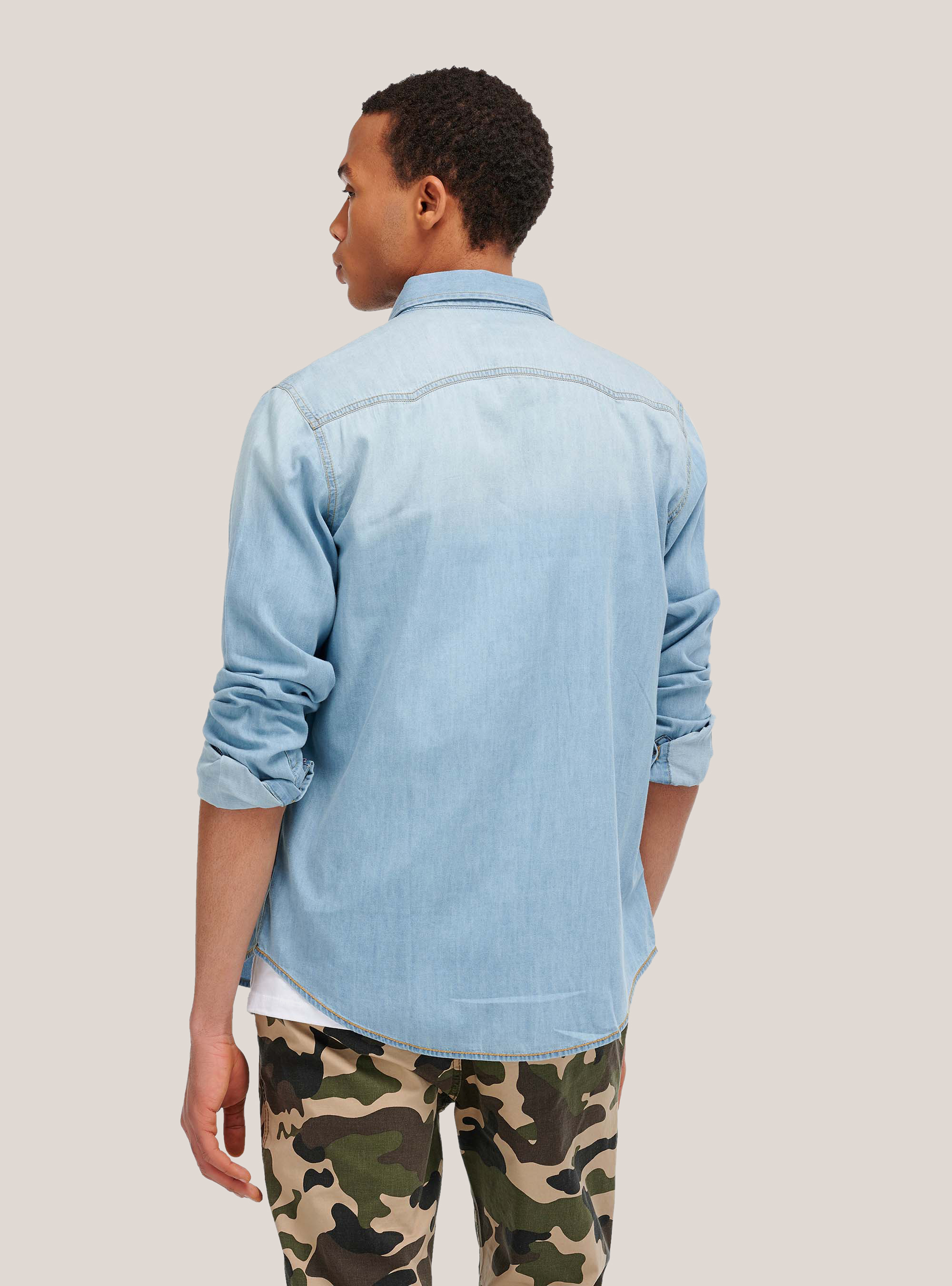 Denim shirt with long sleeves, AZURE