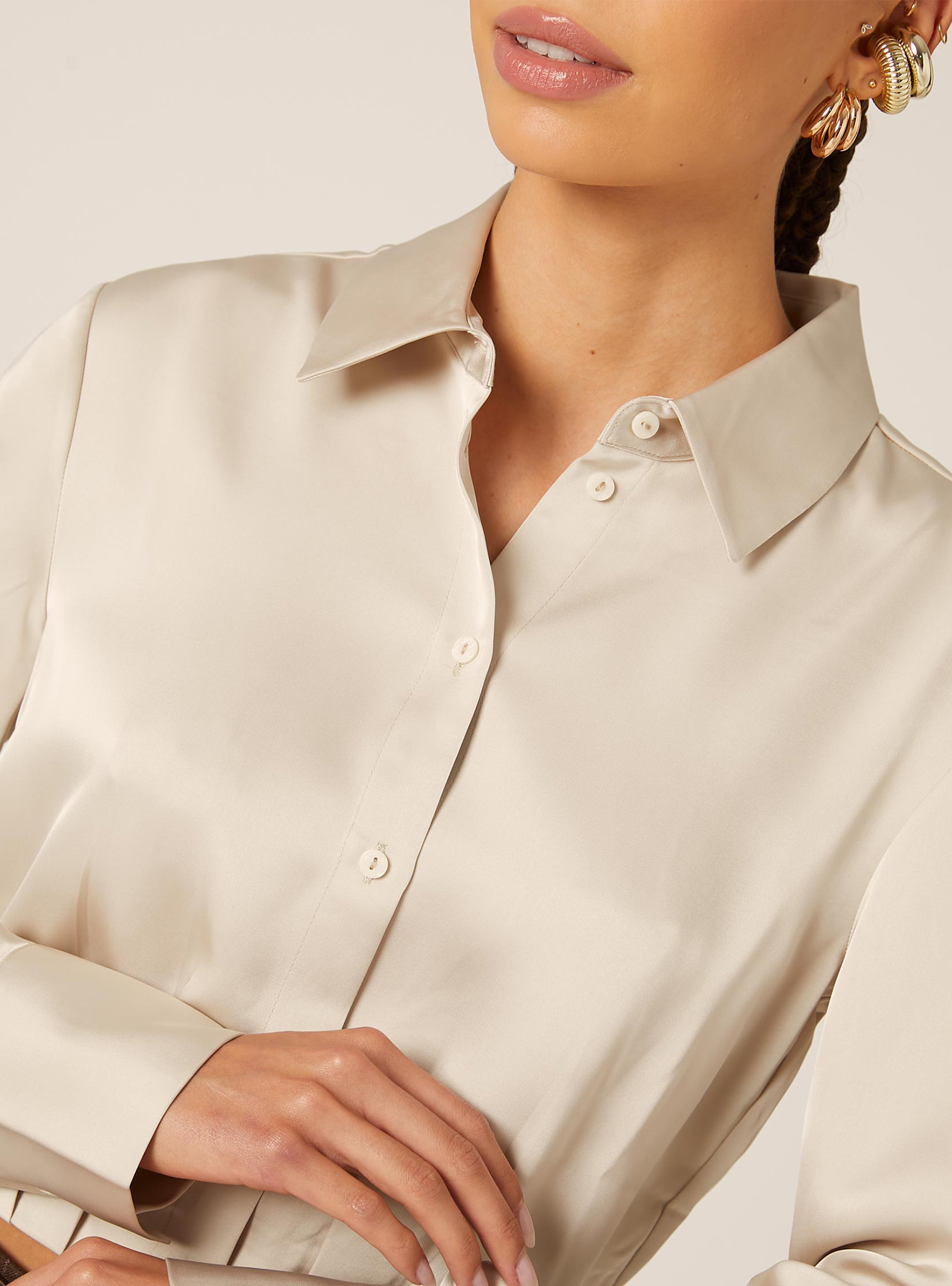 Camicia cropped in satin, BG2 BEIGE MEDIUM