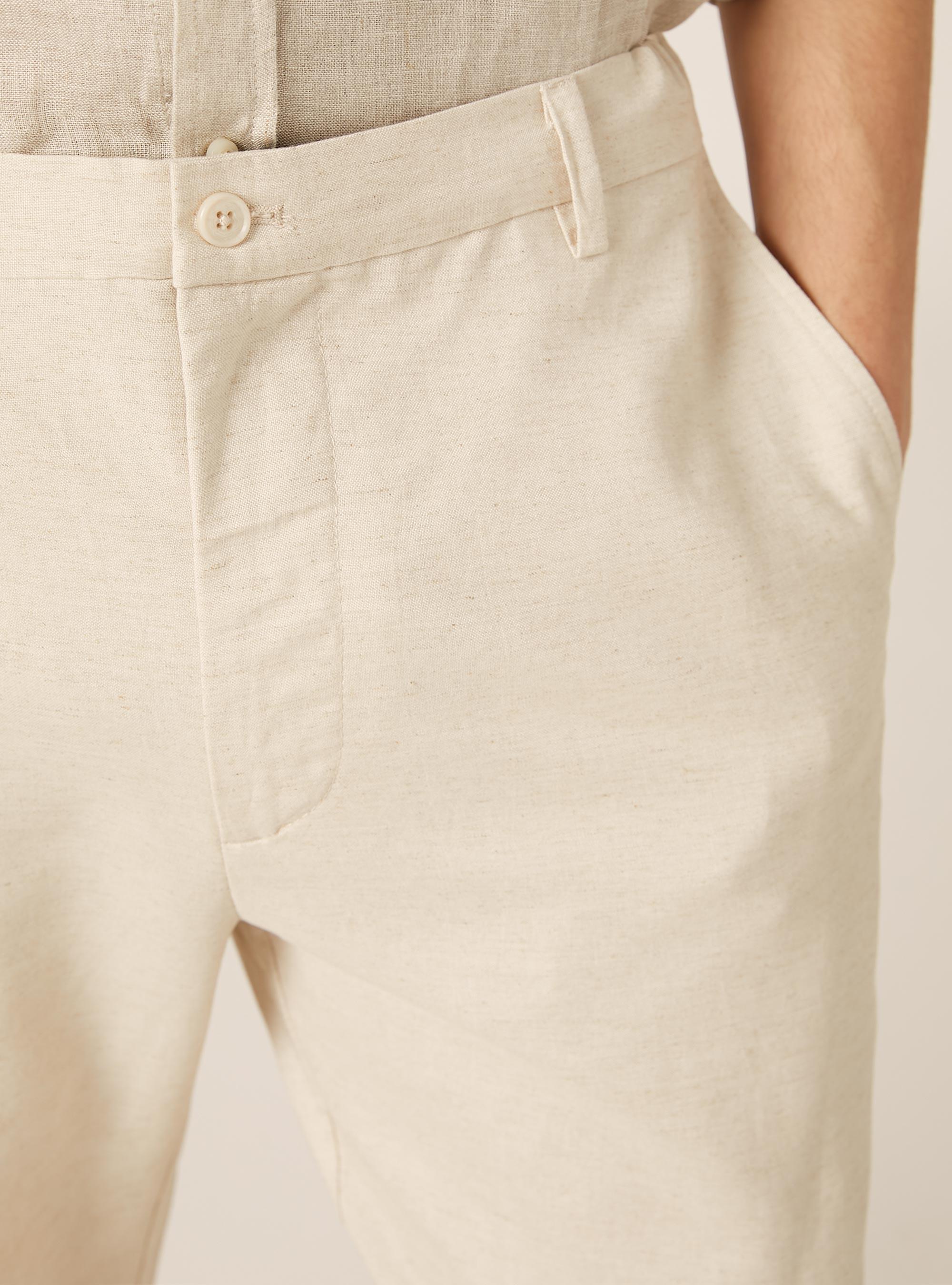 Pantaloni misto lino con coulisse interna, MBG3 BEIGE MEL LIGHT