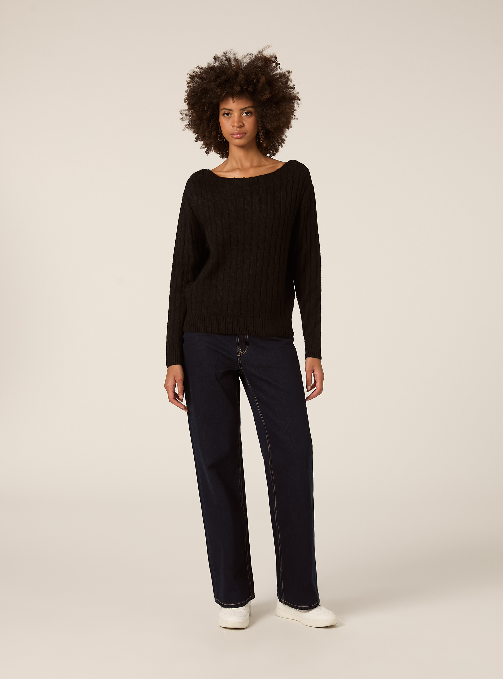 Maglia scollo barca a trecce, BK1 BLACK