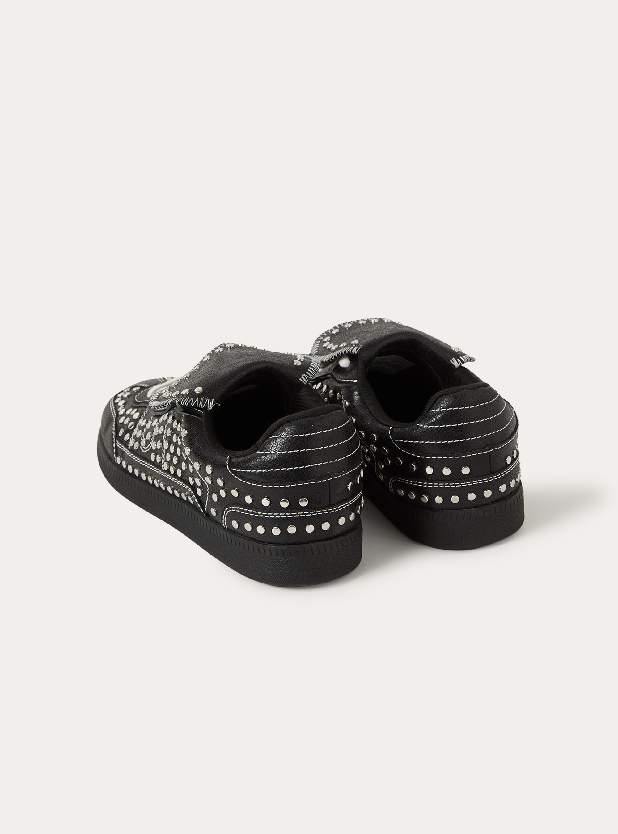 Studded leather look sneakers with fold over tongue, BK1 BLACK