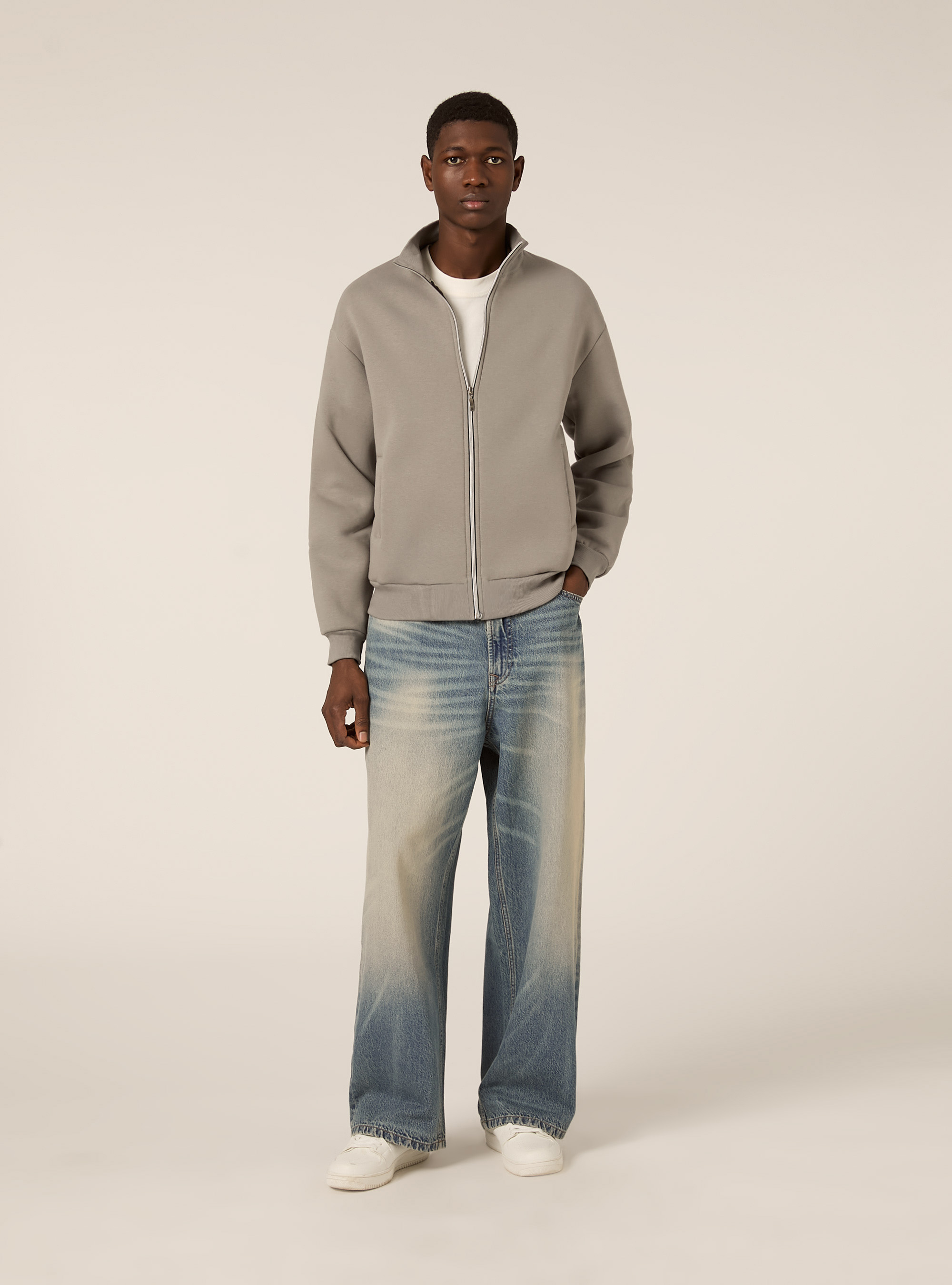 Zip front sweatshirt with mock neck, GY2 GREY MEDIUM