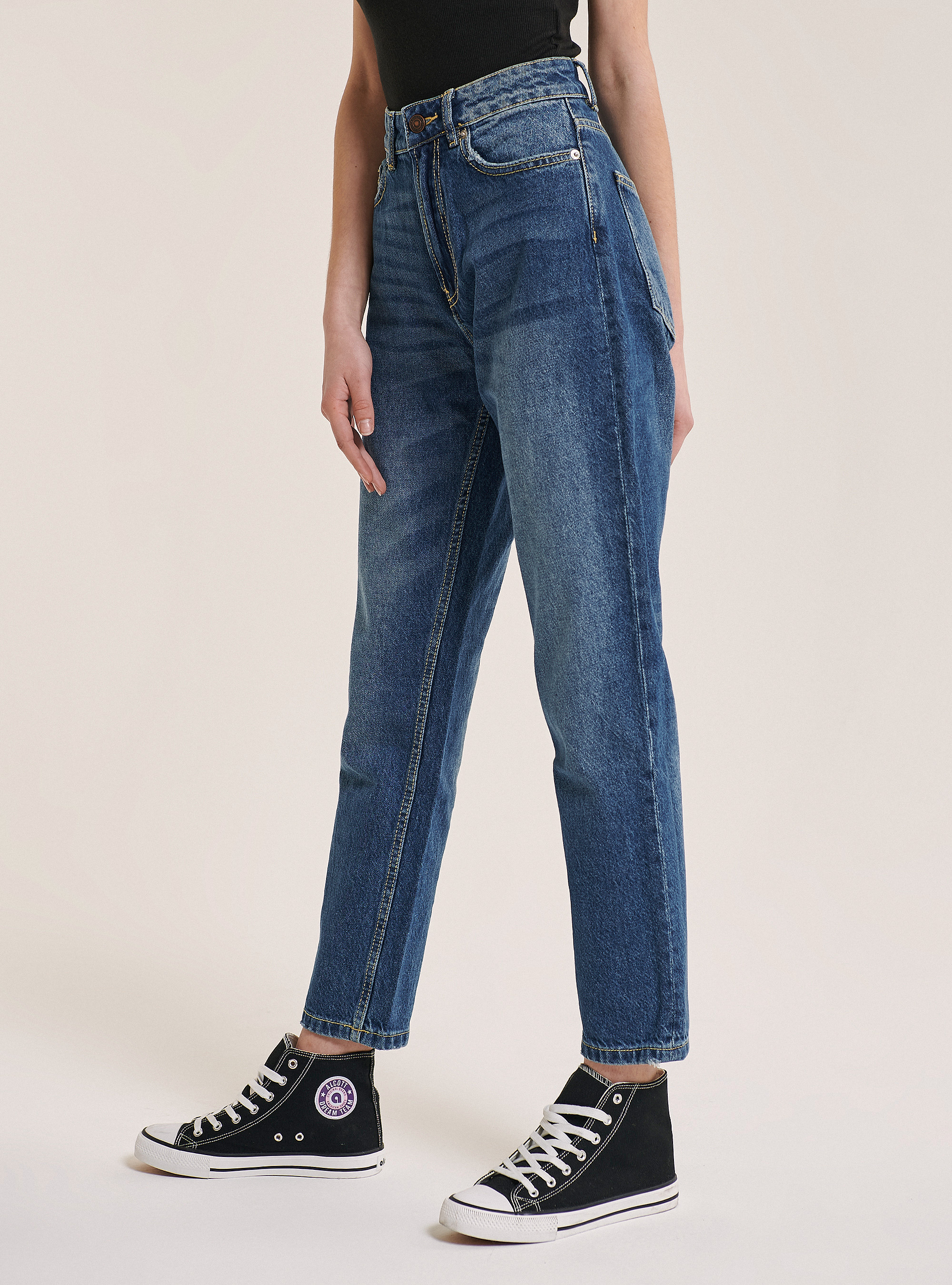 Jean cropped straight fit taille haute, C218 BLUE NAVY
